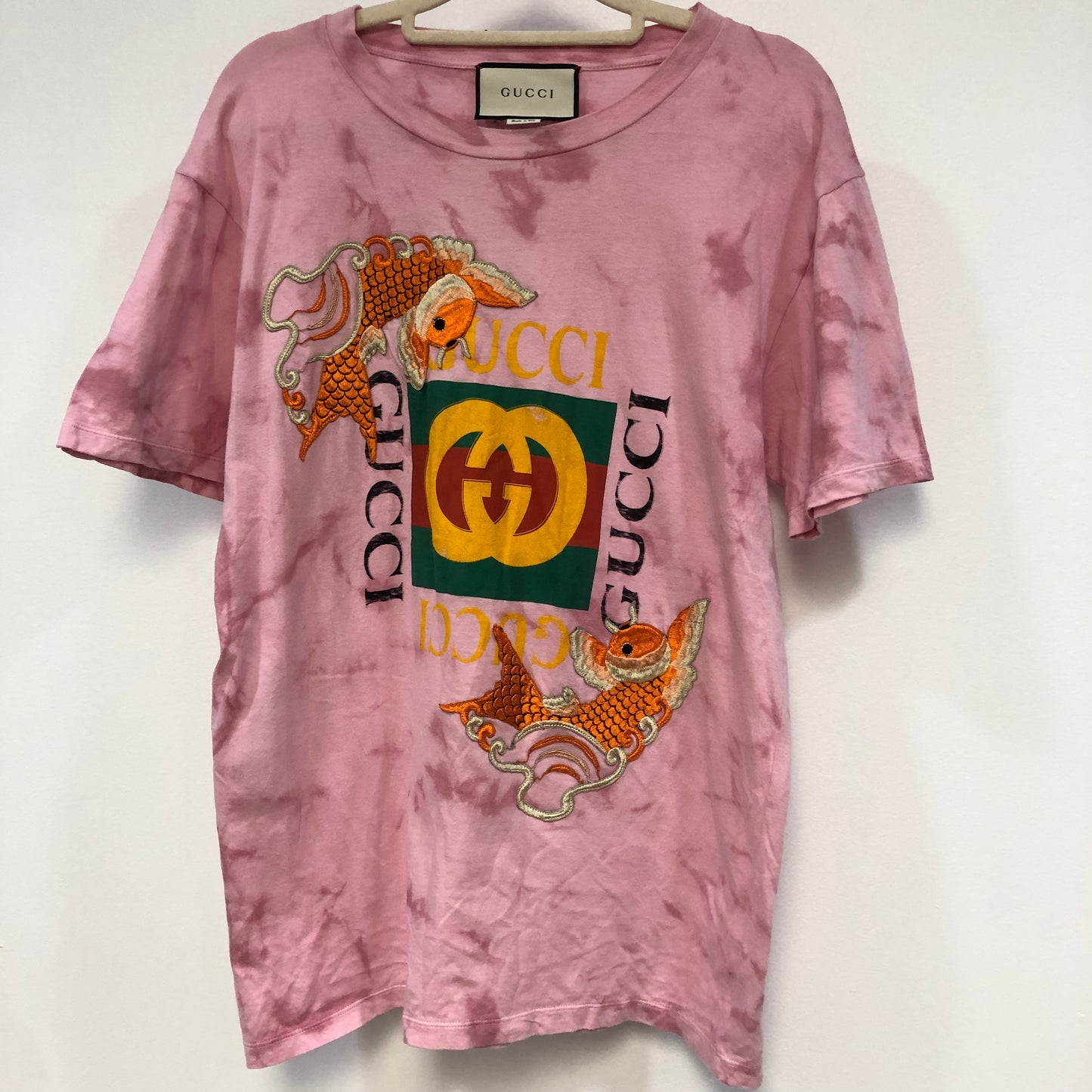 Gucci Pink Tie-Dye Koi Fish Logo T-Shirt Size XS