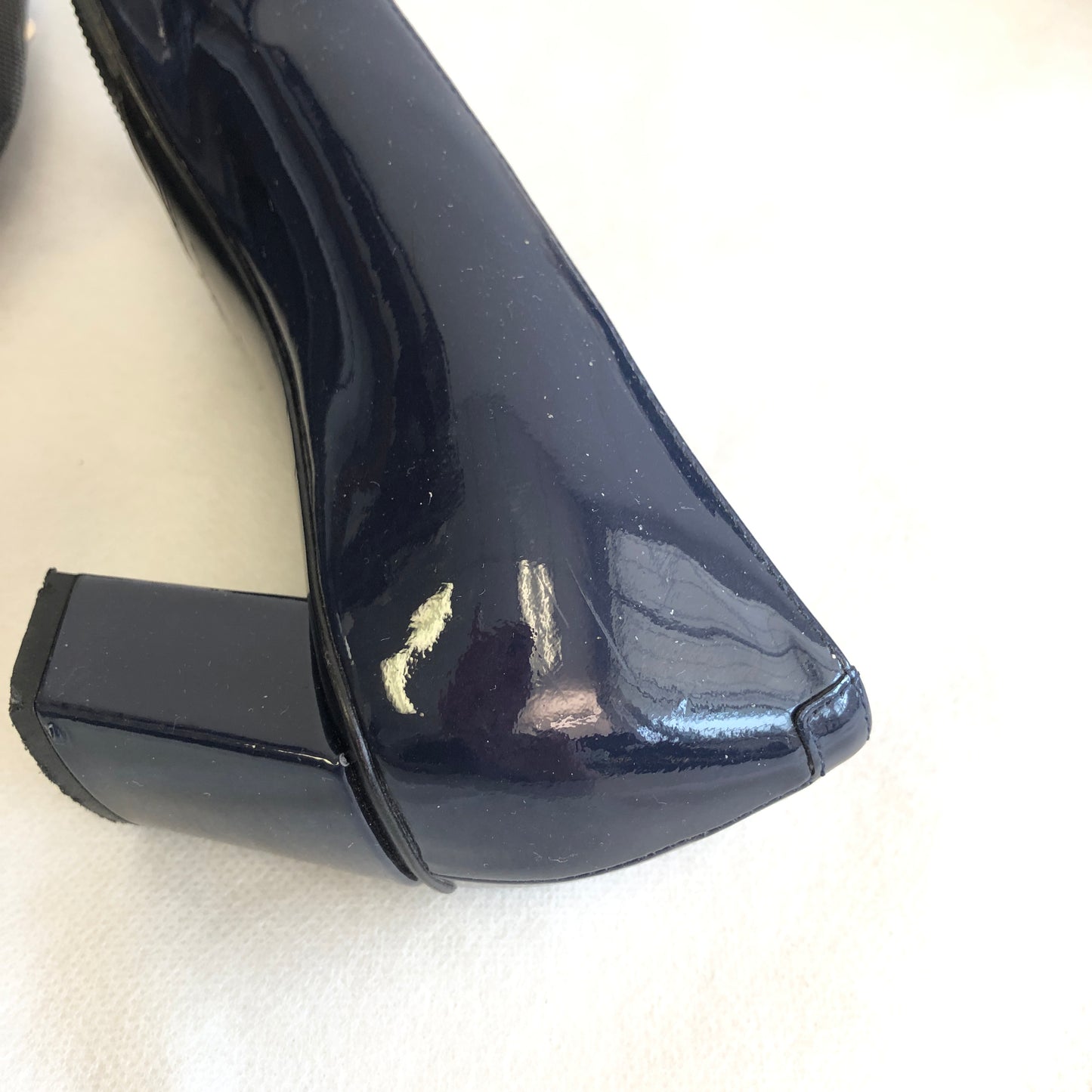 Roger Vivier Navy Patent Leather Square‑Buckle Block Heel Shoes size 35 1/2