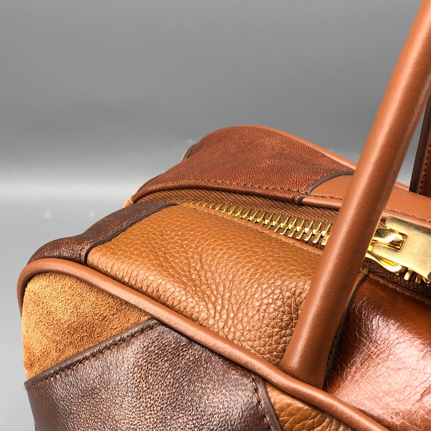 Miu Miu Nappa Patchwork Medium Beau Top Handle Bag Cognac