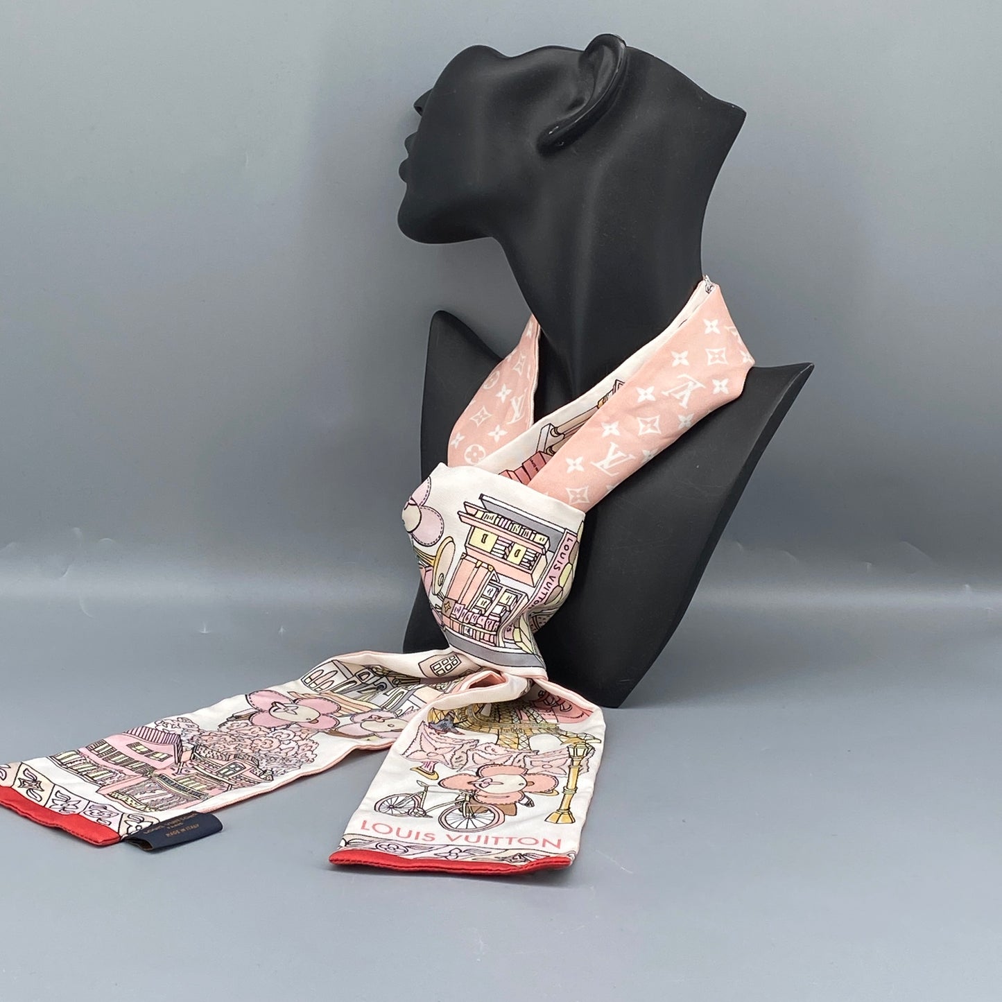 Louis Vuitton Blush Pink White Character Print Silk Bandeau Twilly Scarf
