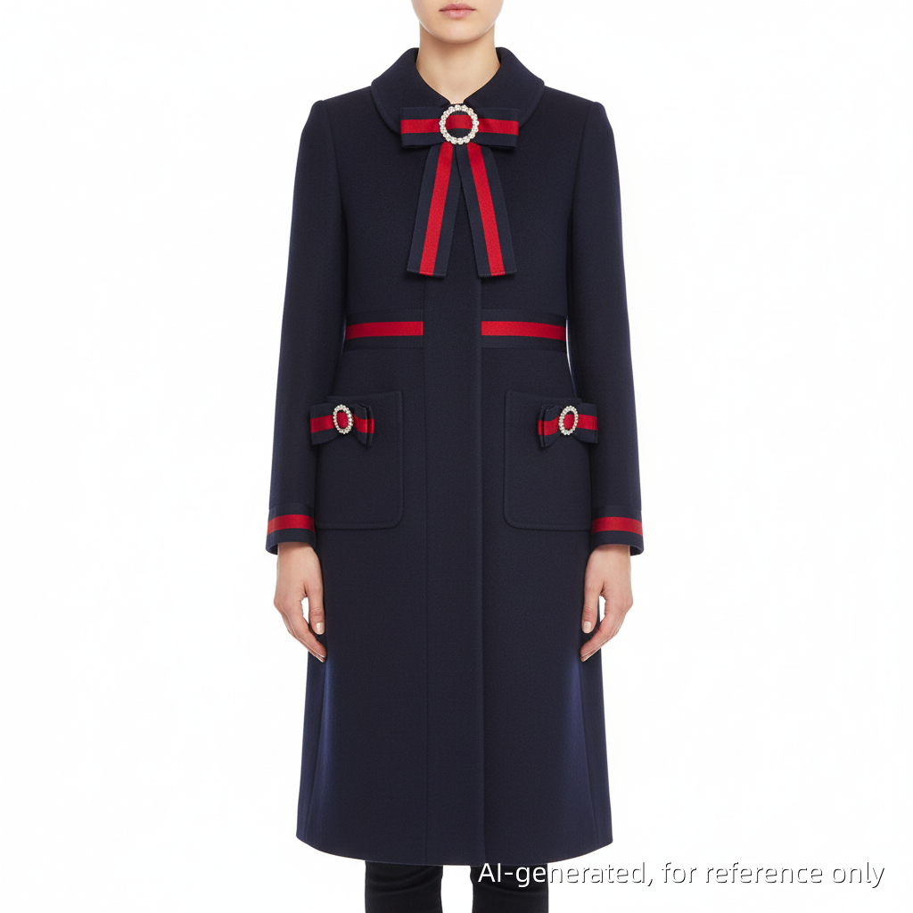 Gucci Sylvie Web Bow Detail Coat Navy Size 42