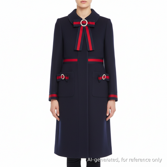 Gucci Sylvie Web Bow Detail Coat Navy Size 42