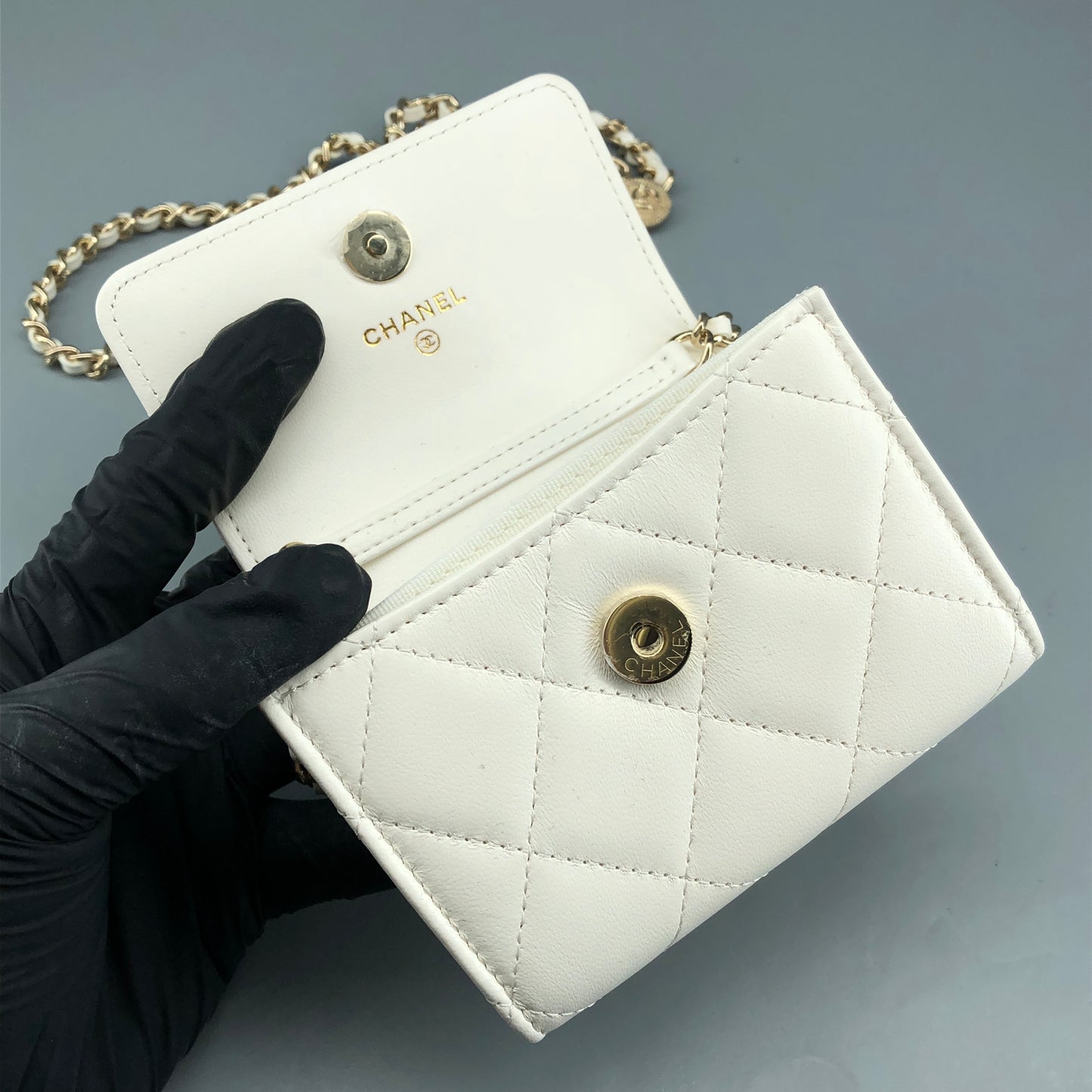 Chanel Mini Quilted Leather Chain Crossbody Bag cream