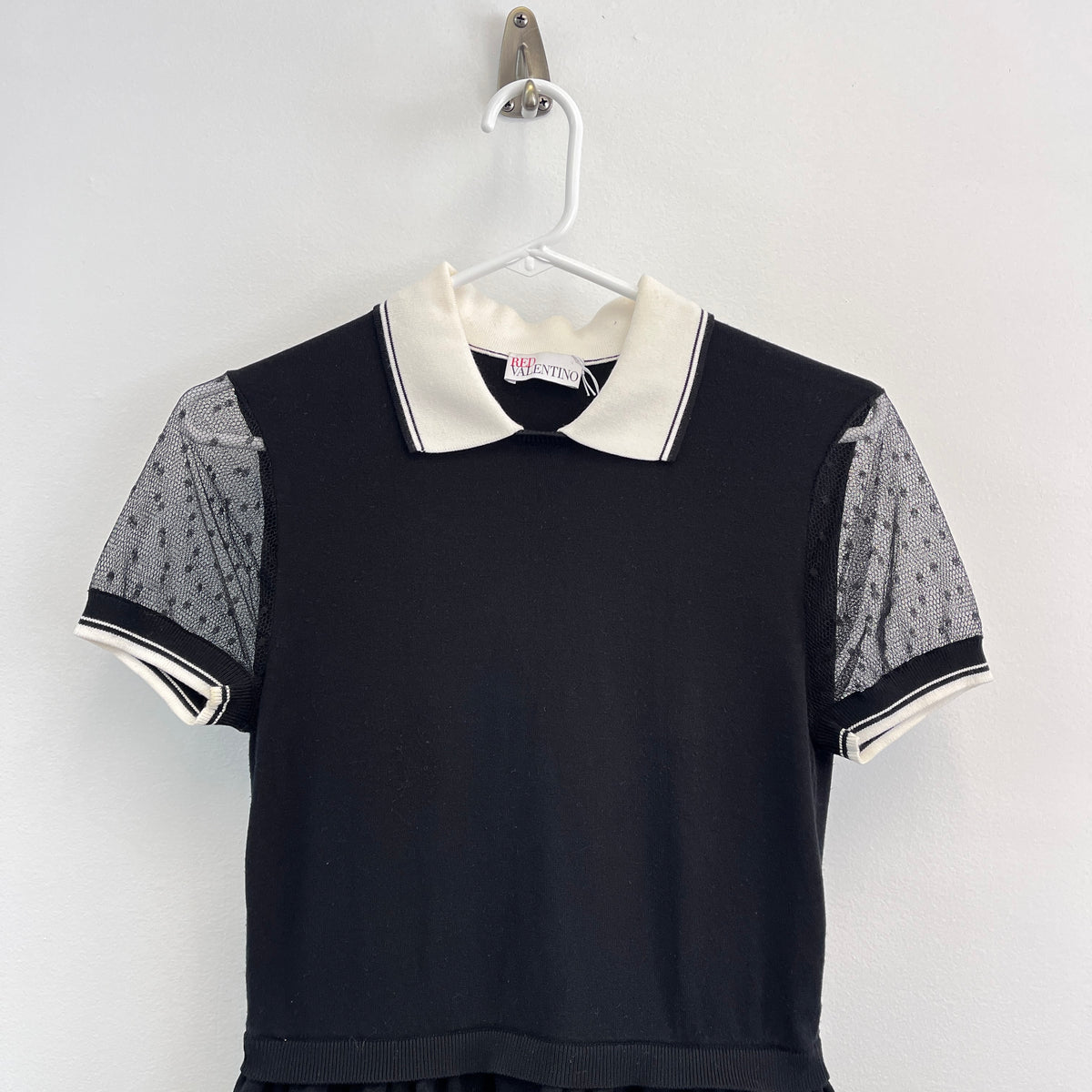Red Valentino Black Contrast Collar Mesh Sleeve Dress Size S