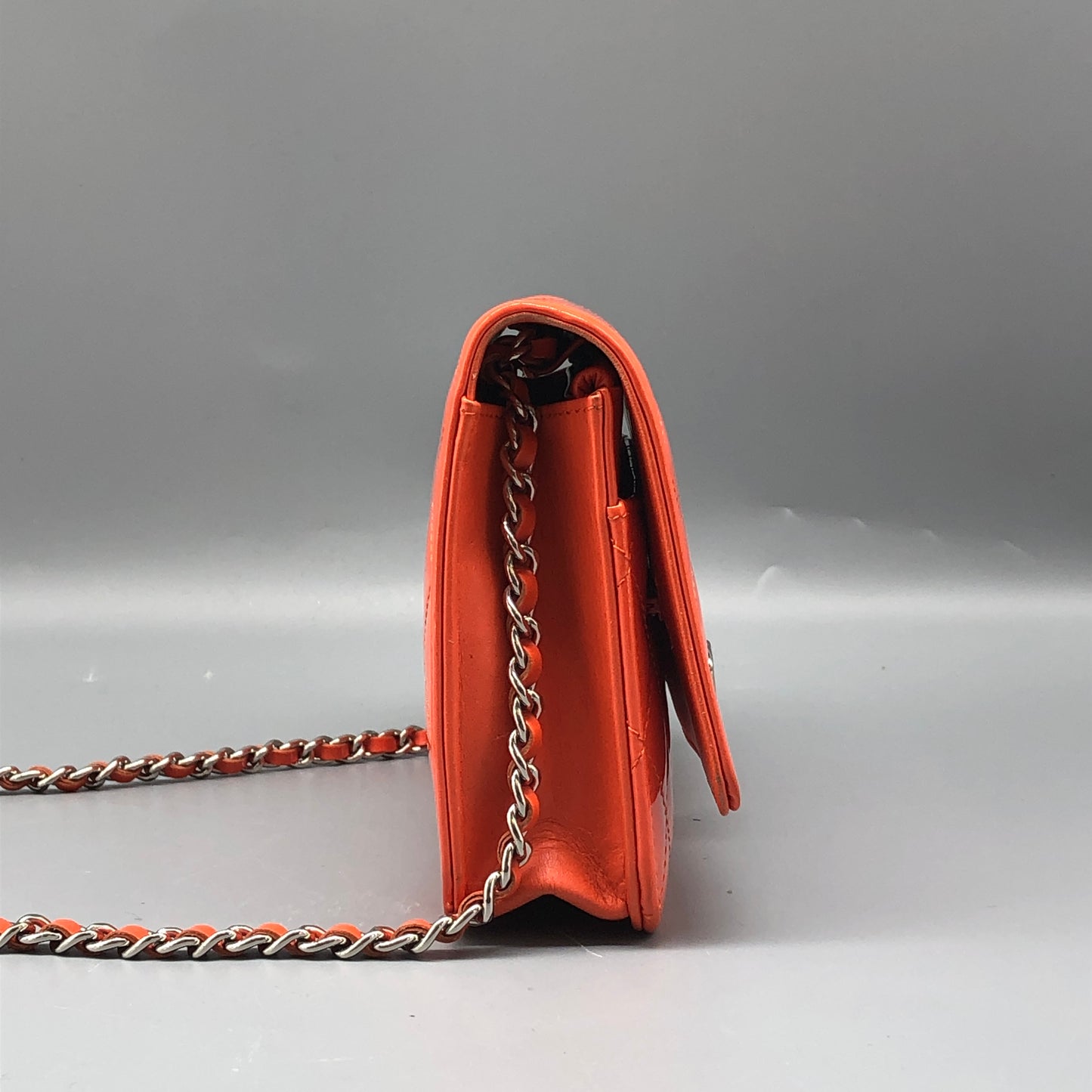 Chanel Boy Neon Orange Patent Leather Wallet on Chain Bag