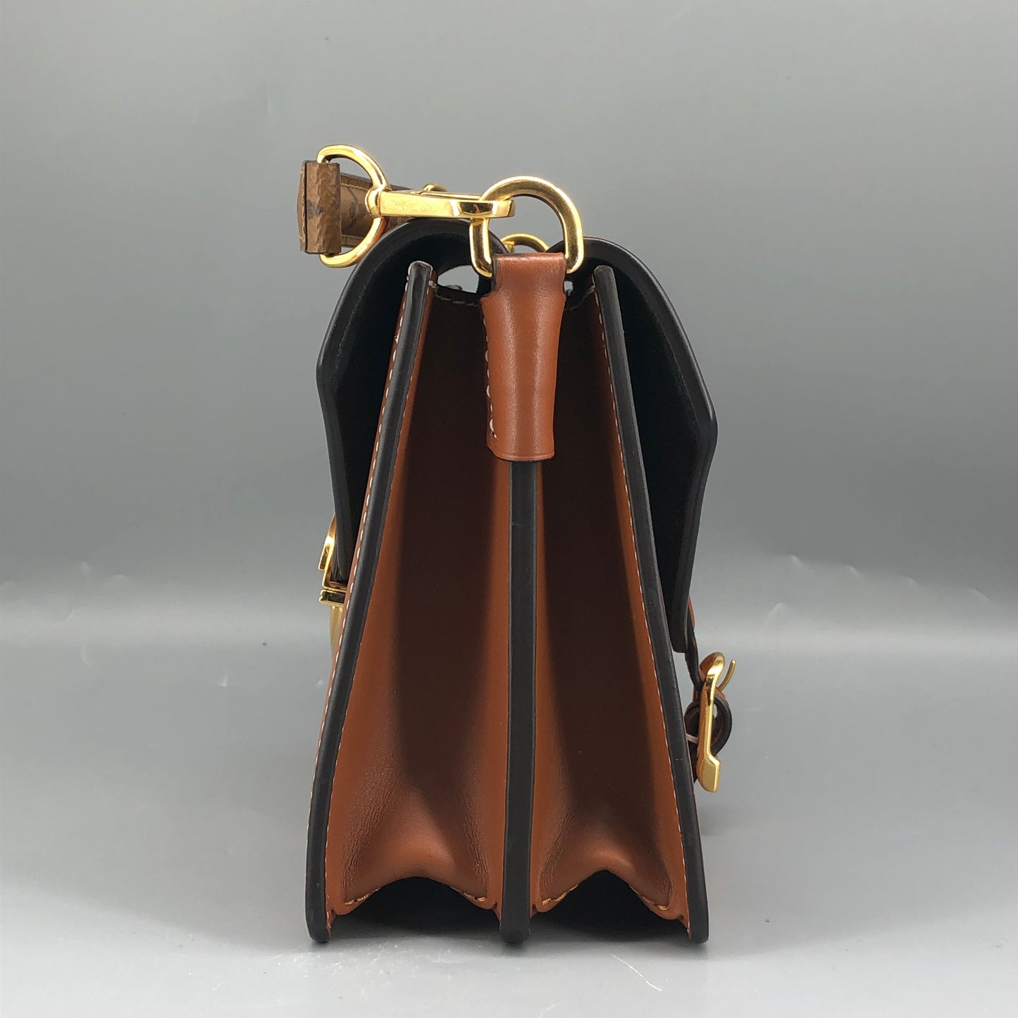 Louis Vuitton Monogram & Leather Biface Crossbody Bag Brown