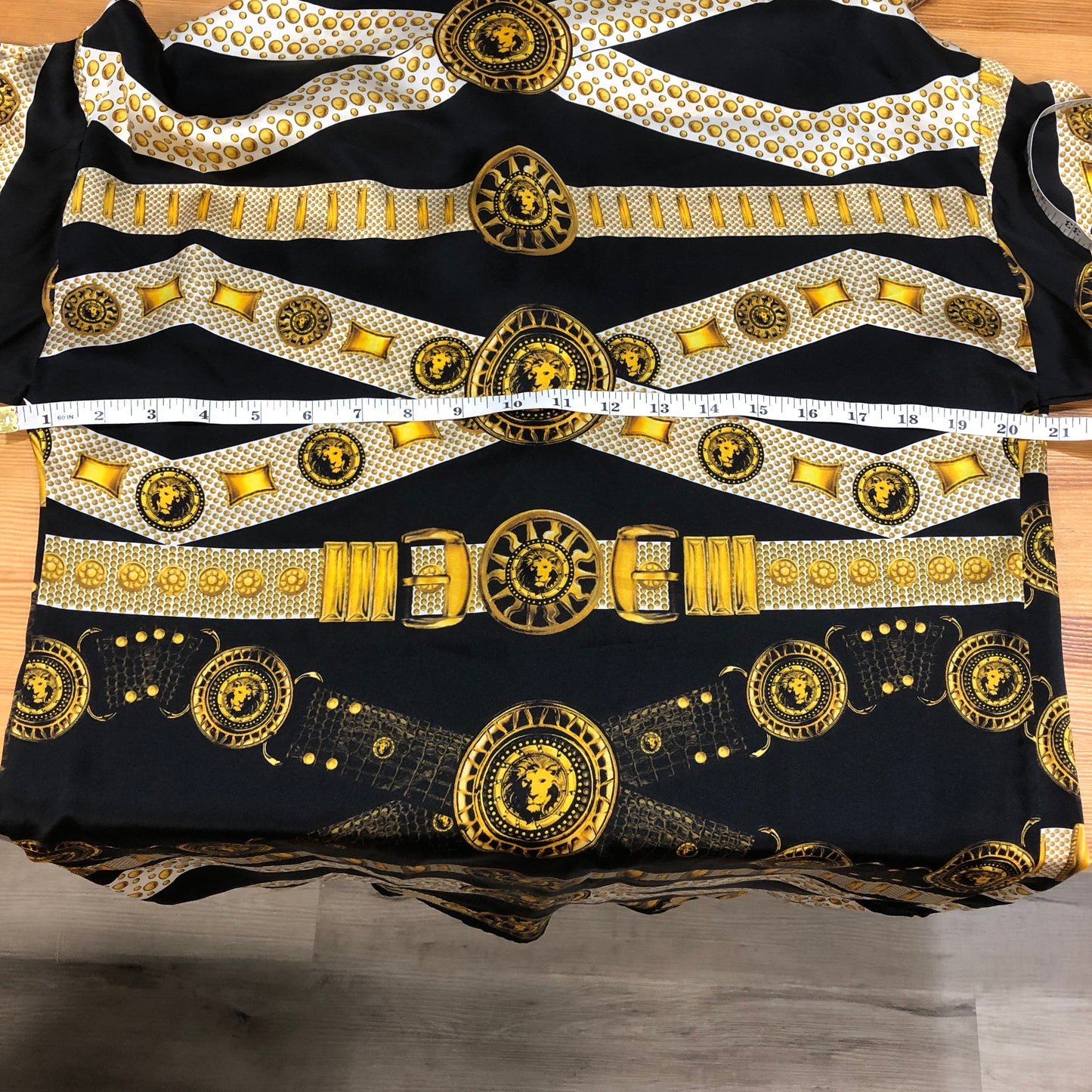 Versus Baroque Gold Belt Print Long Sleeve Shirt Size 40 Black/Gold