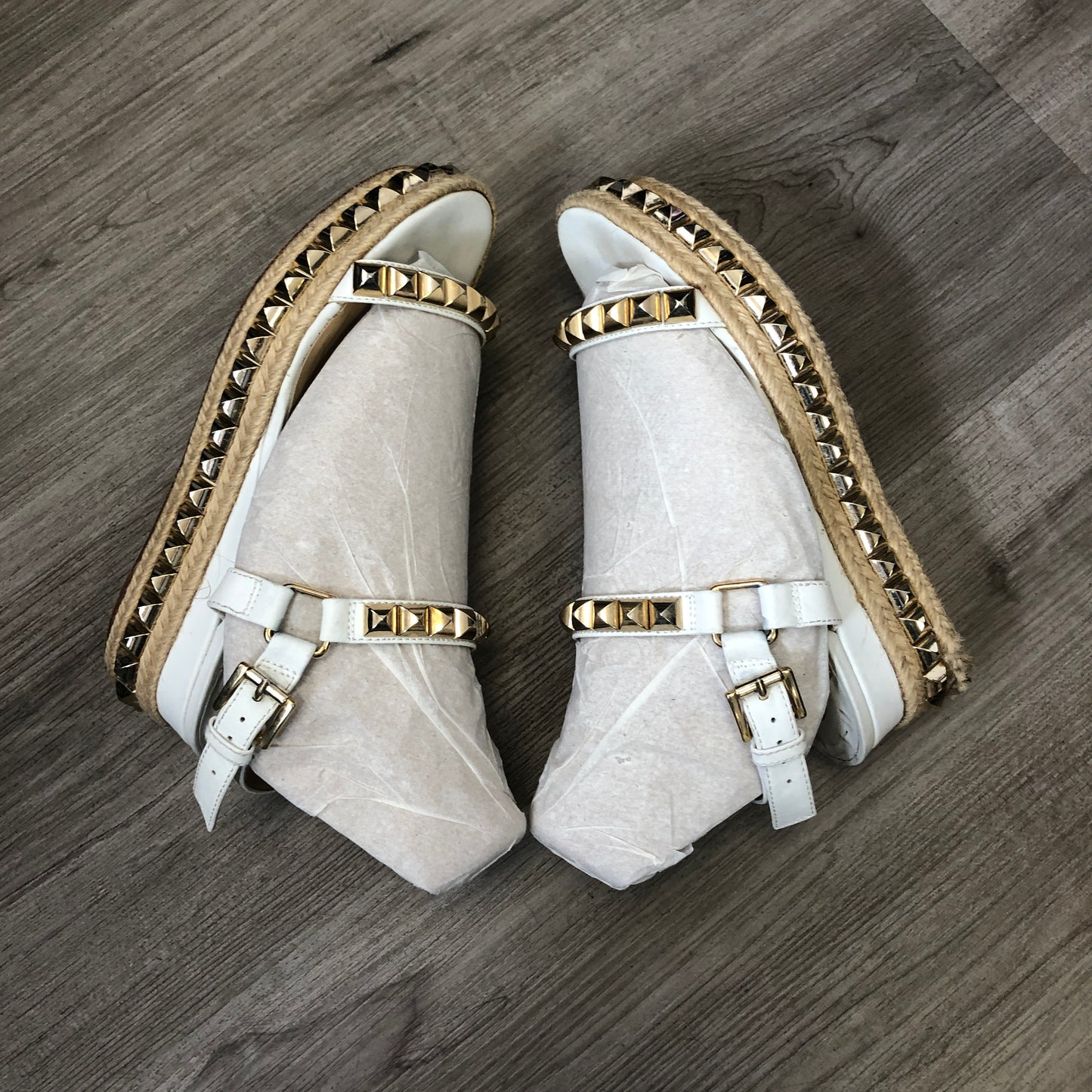 Christian Louboutin Women's Studded Ankle Strap Flat Sandals 35 White