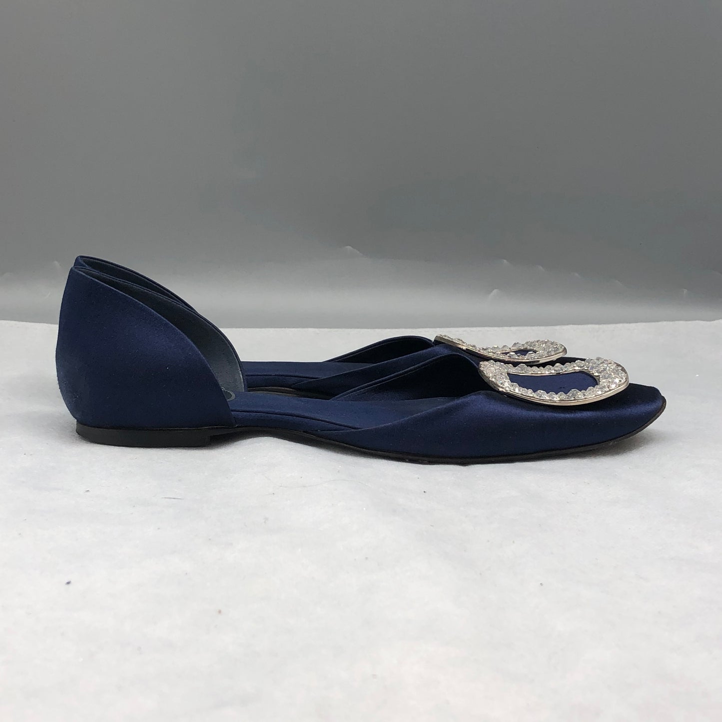 Roger Vivier Dark Blue Satin Crystal Buckle D'Orsay Flats Size 35.5 Women's shoes