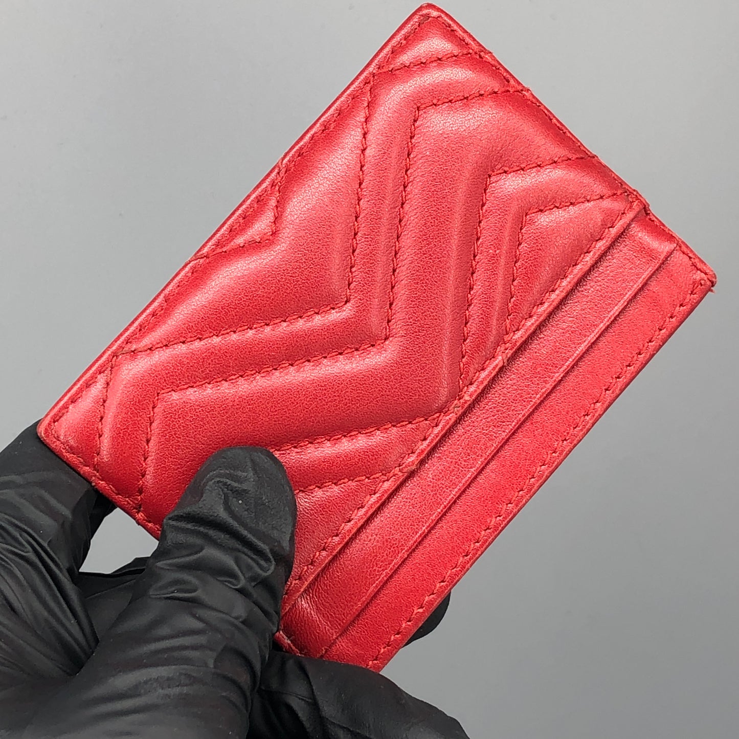 Gucci Chevron Quilted GG Leather Card Holder Red