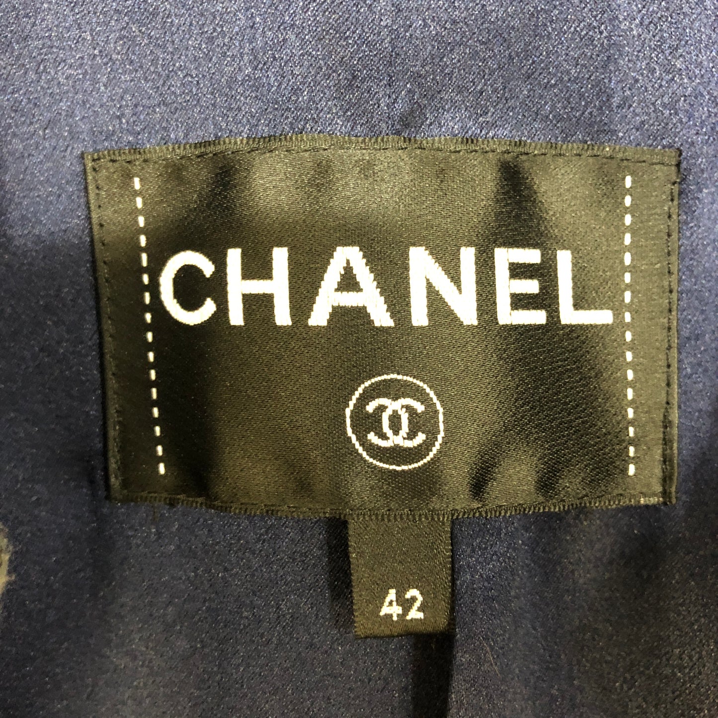Chanel Tweed Coat Size 42 Navy Blue/White/Black/Grey/Silver