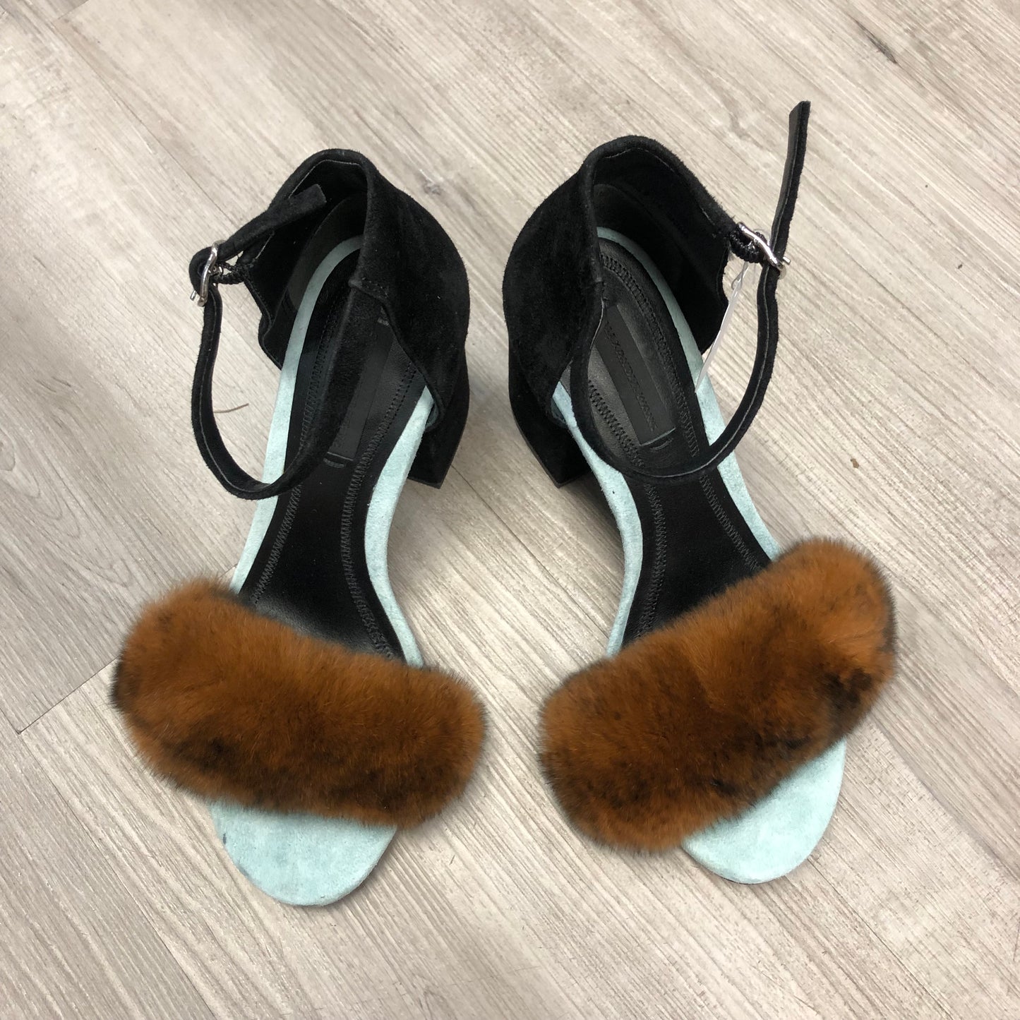 Alexanderwang Fur Trim Women's Blue and Black Sandals Shoes Size 35.5