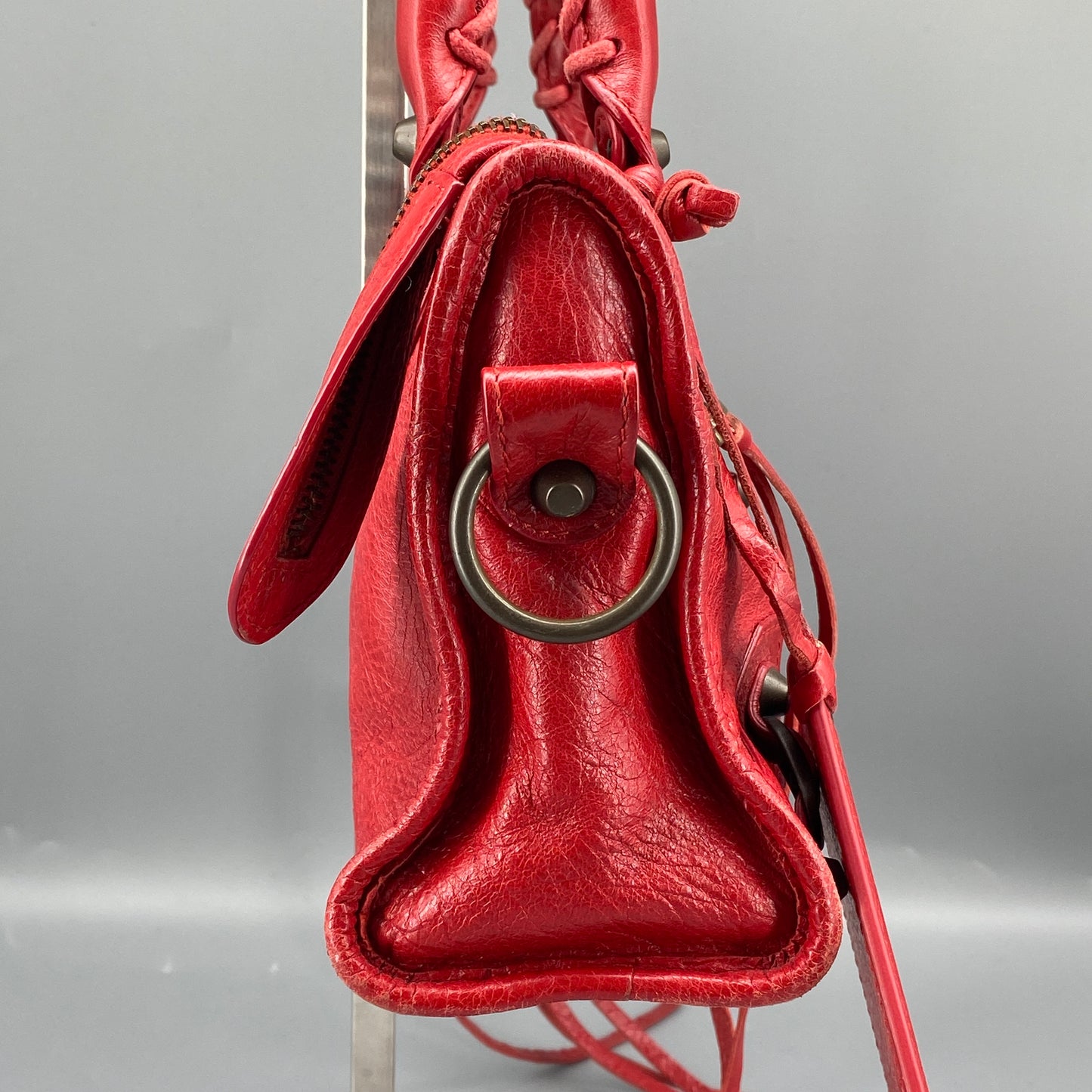 Balenciaga Red Lambskin Mini City Handbag
