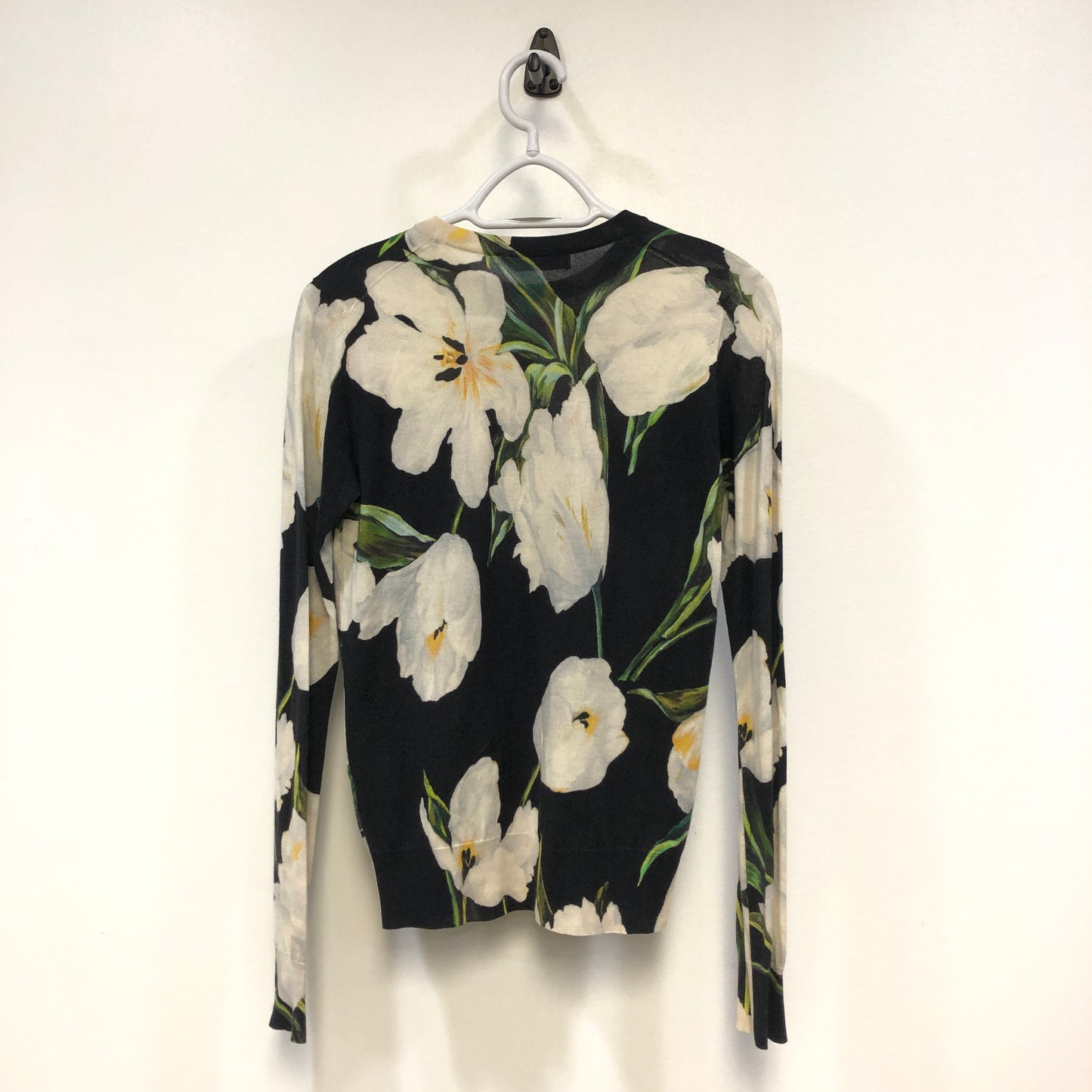 Dolce & Gabbana Black White Floral Round Neck Knit Top 42