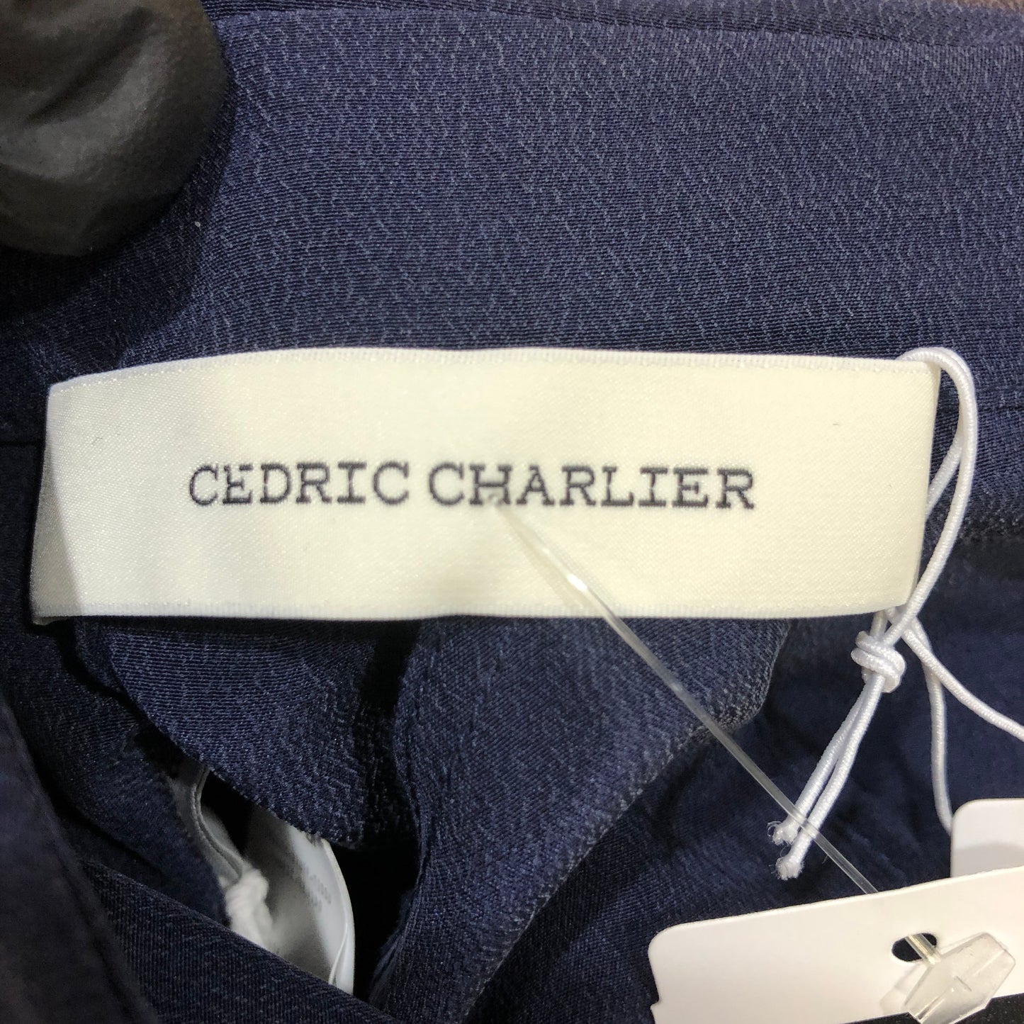 Cedric Charlier NWT Navy Blue Tie-Neck Blouse Size 38