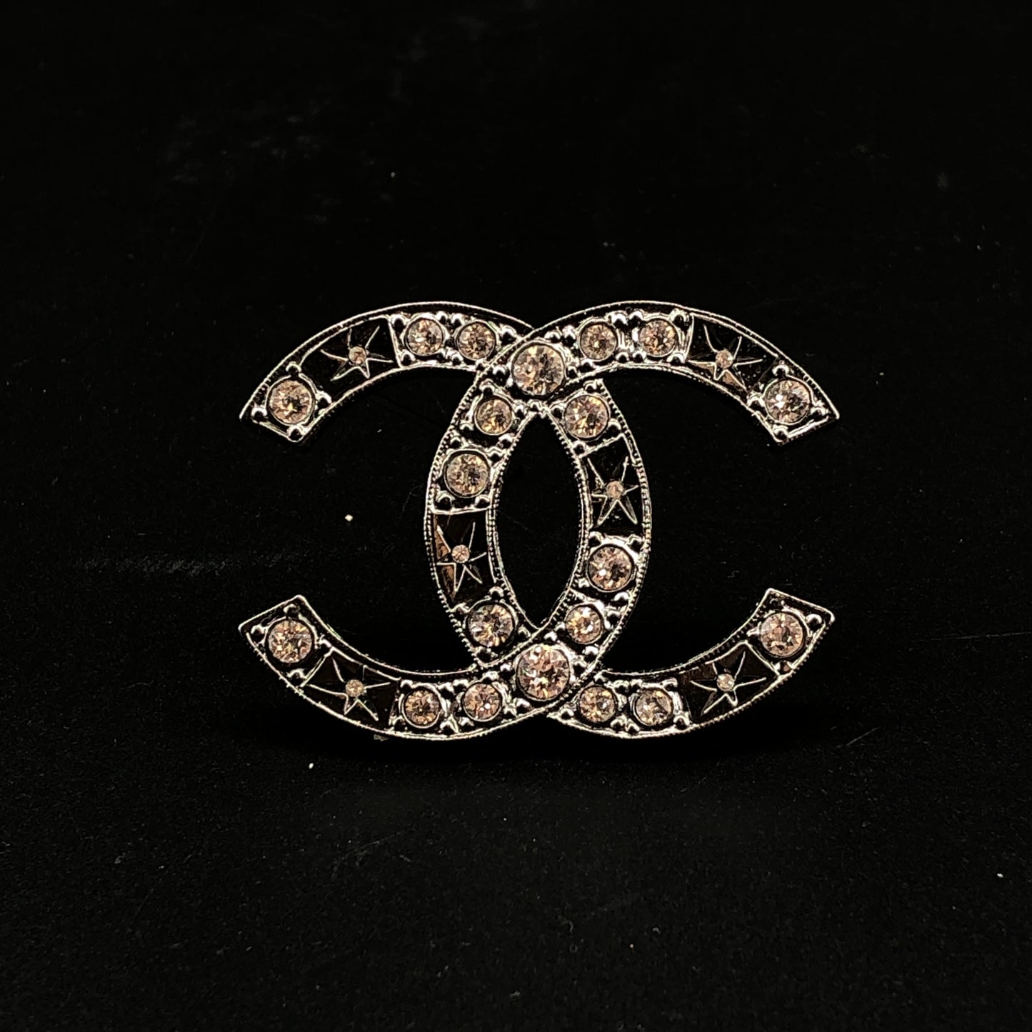 Chanel Silver-Tone Crystal CC Logo Brooch