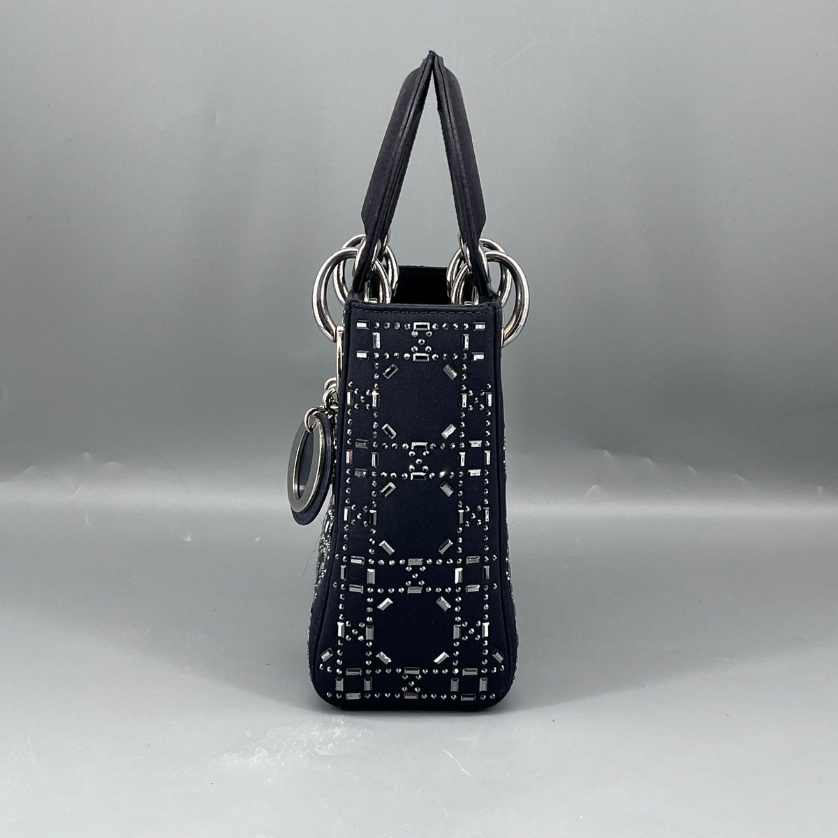 Christian Dior Navy Blue Satin Beaded Lady Dior Handbag