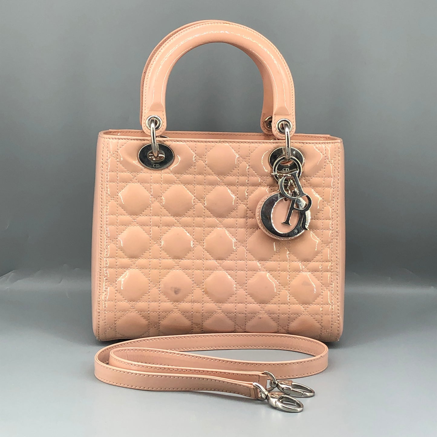 Christian Dior Lady Dior Nude Patent Cannage Leather Handbag