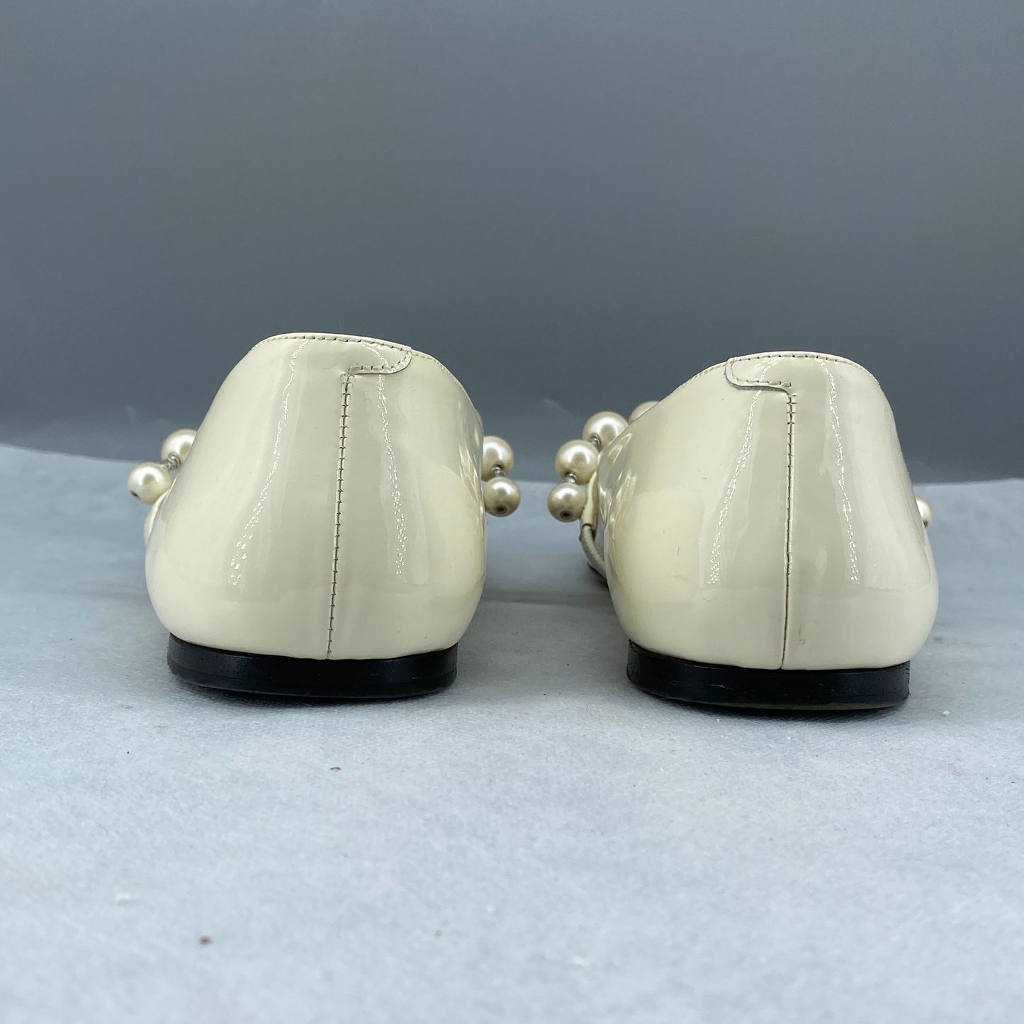 Jimmy Choo Pearl Strap Patent Flat Shoes Size 41 Cream