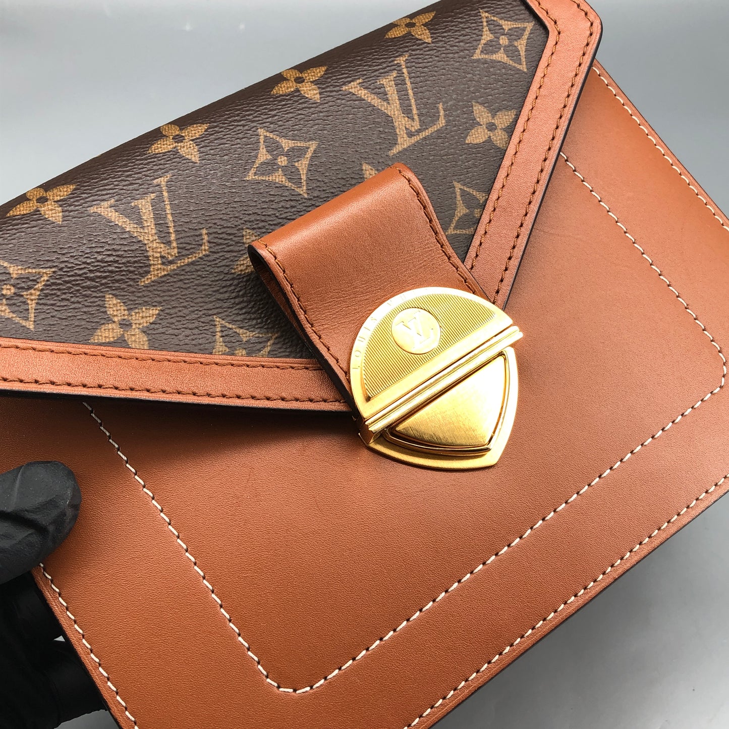Louis Vuitton Monogram & Leather Biface Crossbody Bag Brown