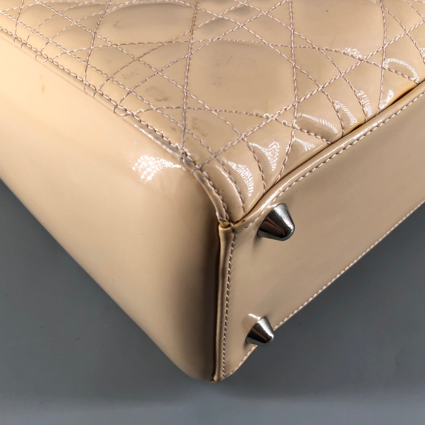 Christian Dior Lady Dior Large Cannage Patent Leather Handbag Nude