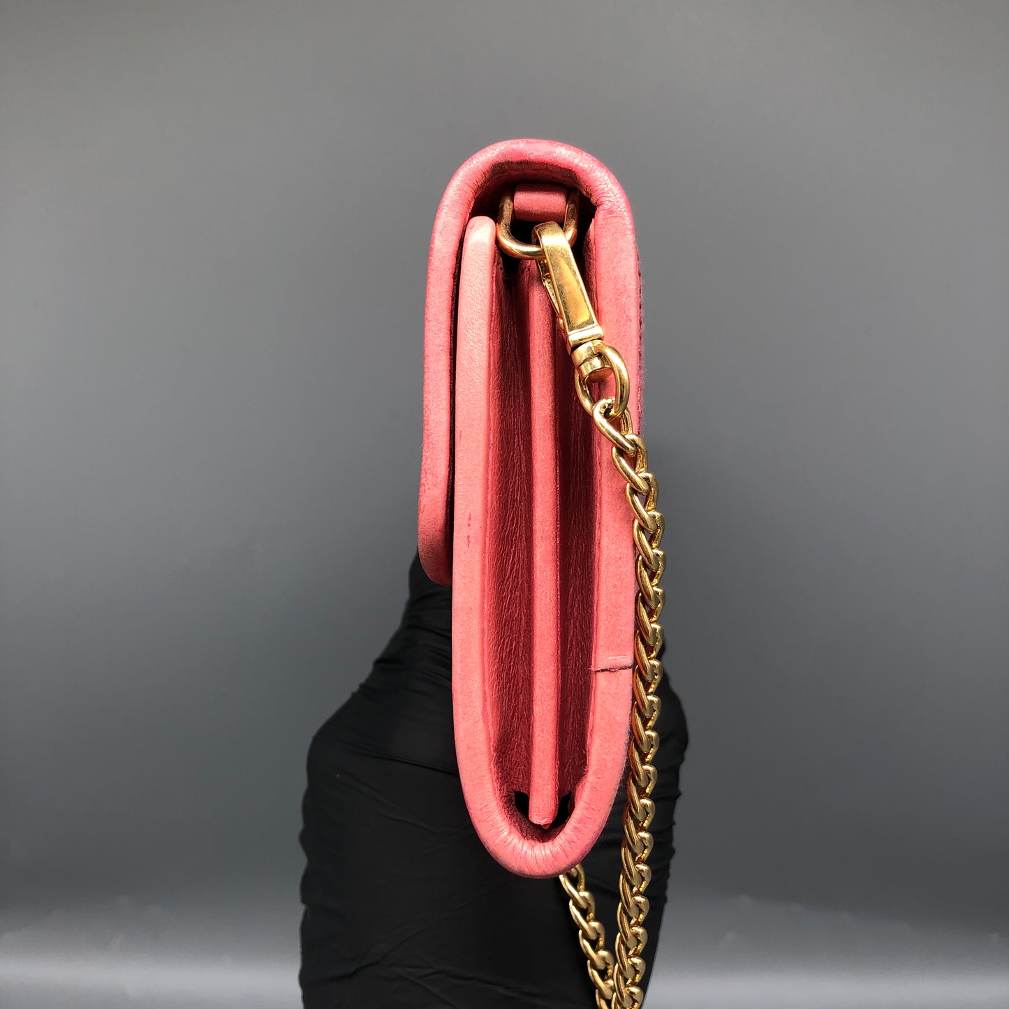 Miu Miu Pink Quilted Leather Chain Wallet / Crossbody Bag