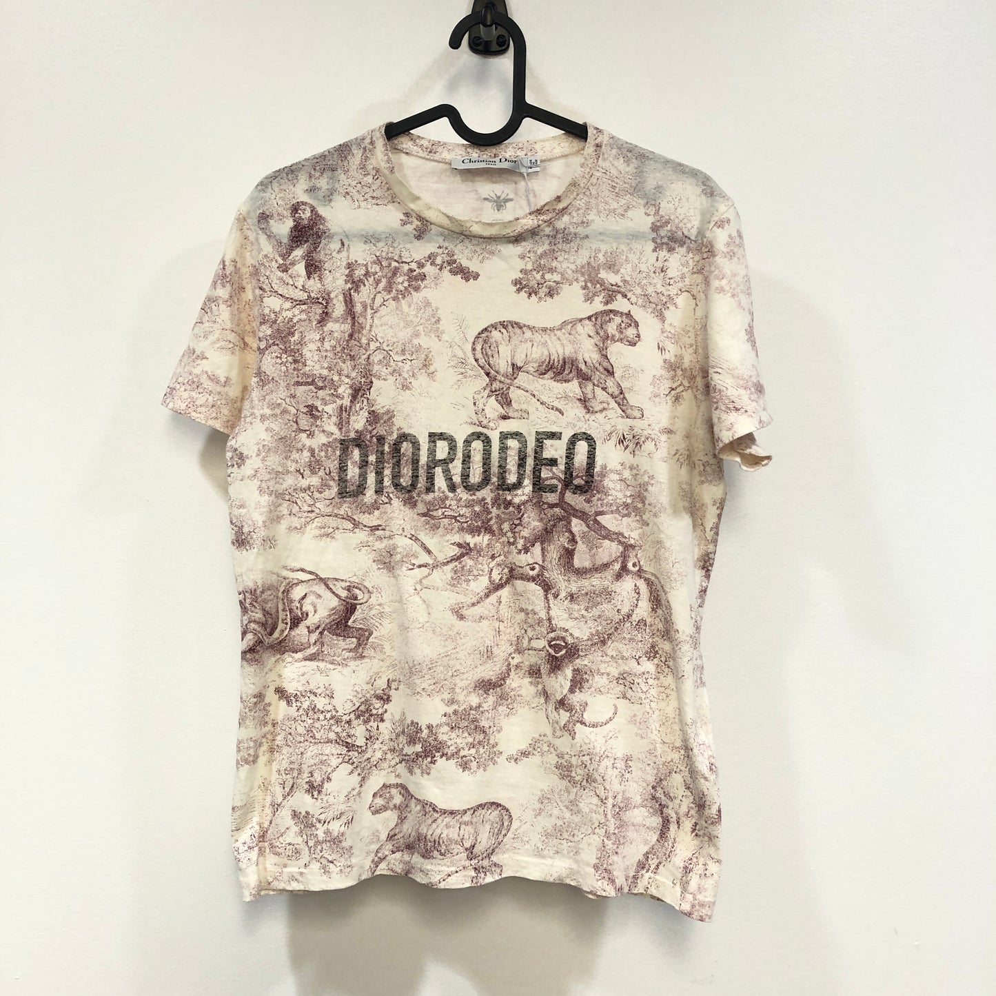 Dior White & Burgundy Printed Short Sleeve T-shirt Size S