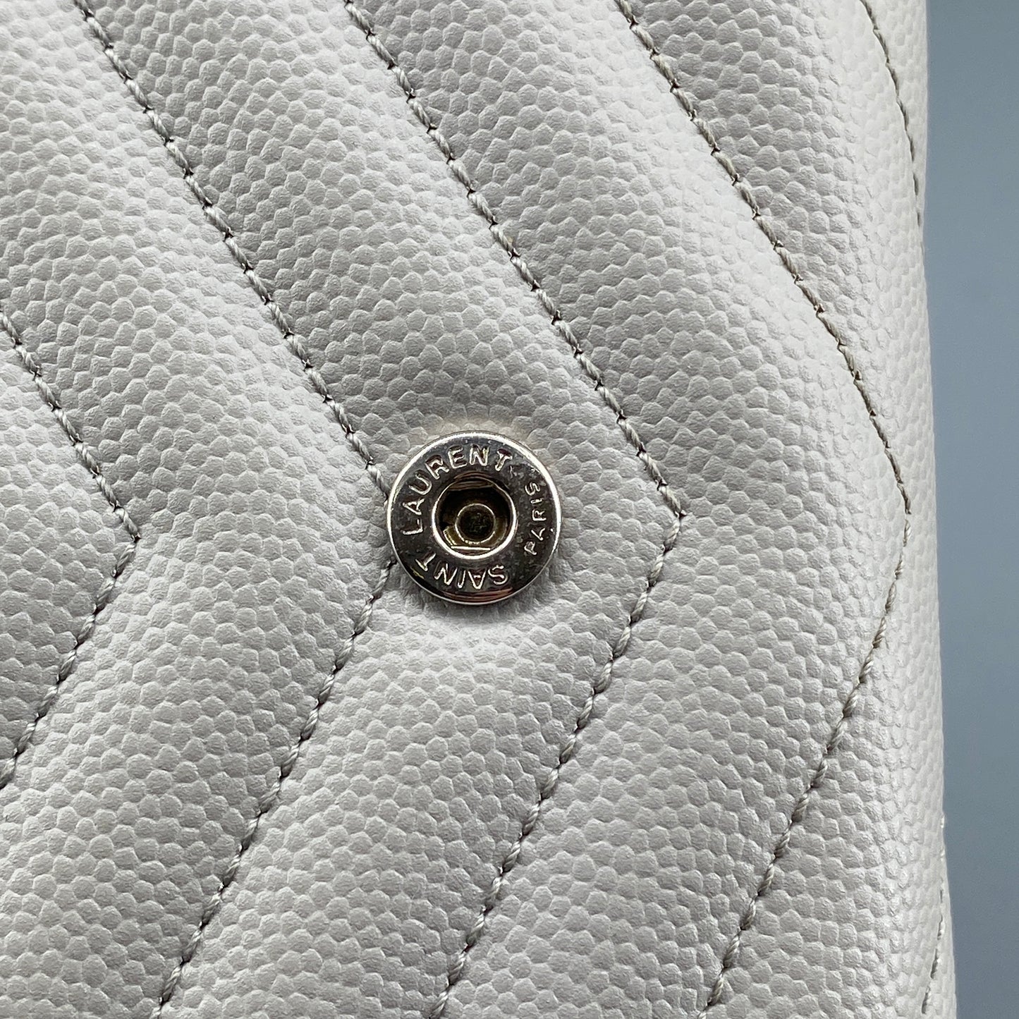 Saint Laurent Light Grey Chevron‑Quilted Long Wallet