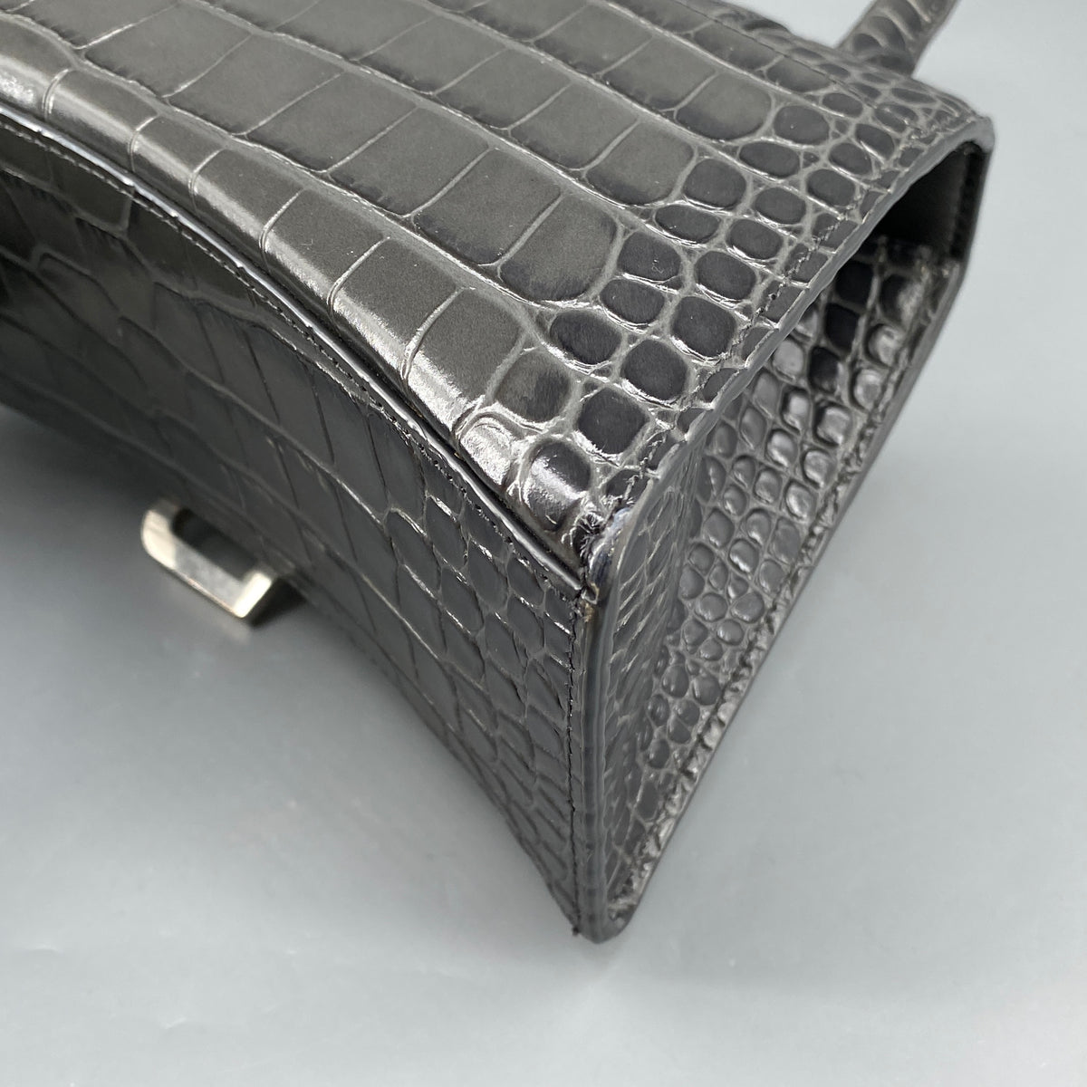 Balenciaga Dark Grey Croc Embossed Leather Hourglass Bag