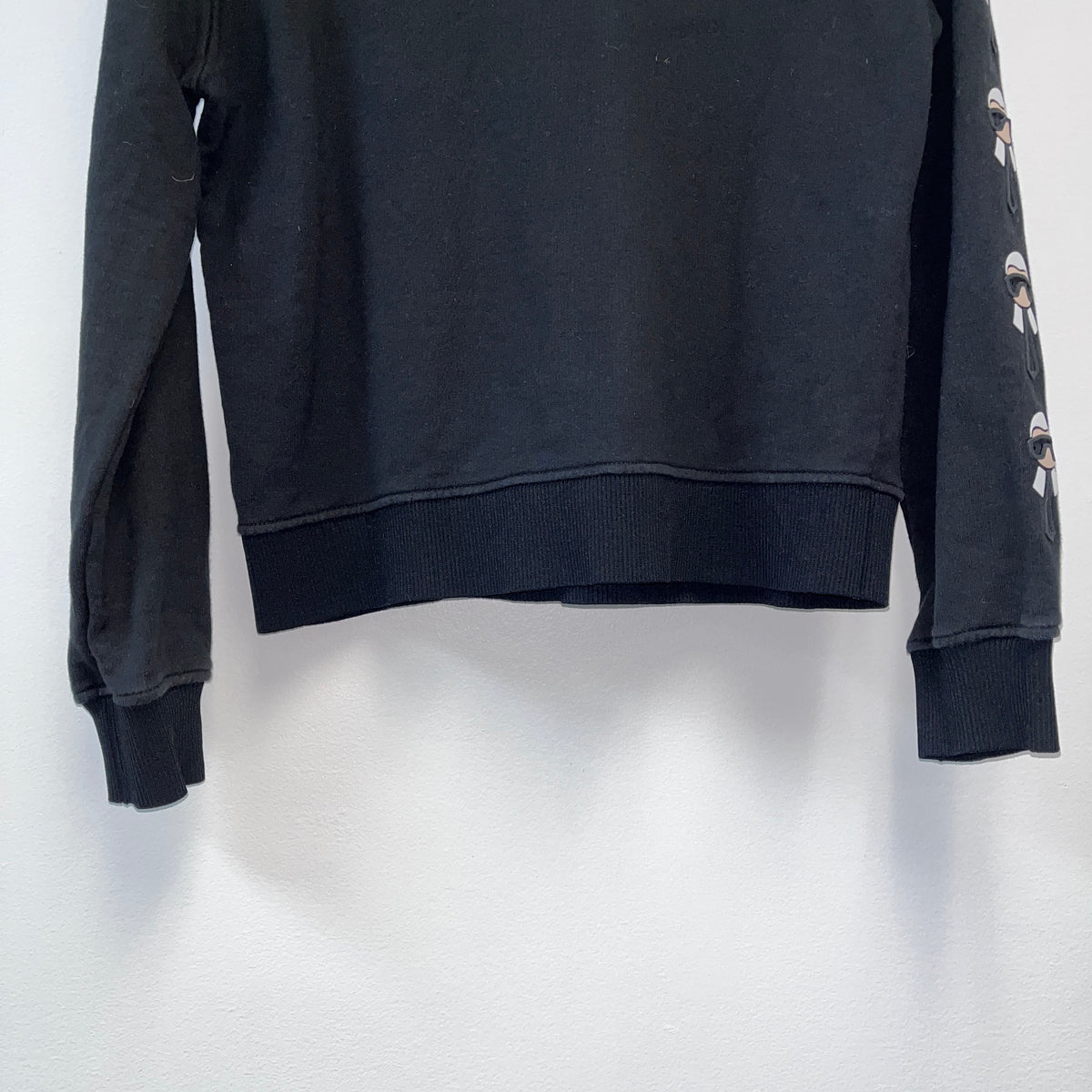 Fendi Black Cropped Crew Neck Sweatshirt Karl Print On Sleeve