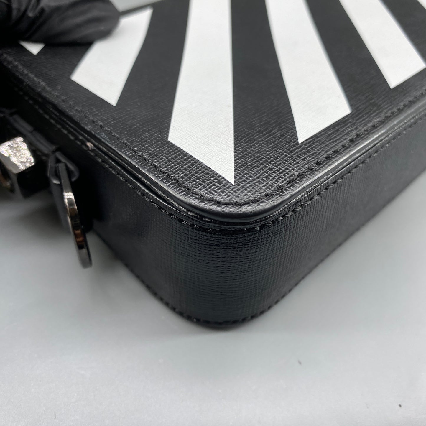 Off White Black Diagonal Stripe Leather Crossbody Bag