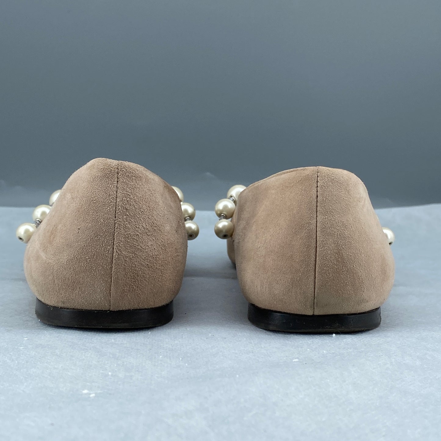 Jimmy Choo Women's Pearl Strap Suede Flat Shoes Size 40 Pink Nude
