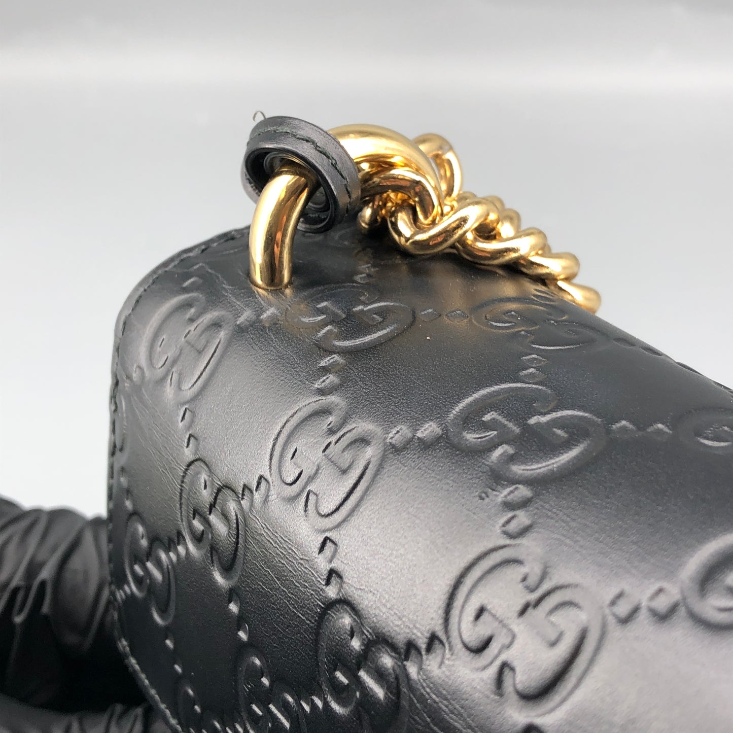 Gucci Black GG Embossed Leather Padlock Shoulder Bag