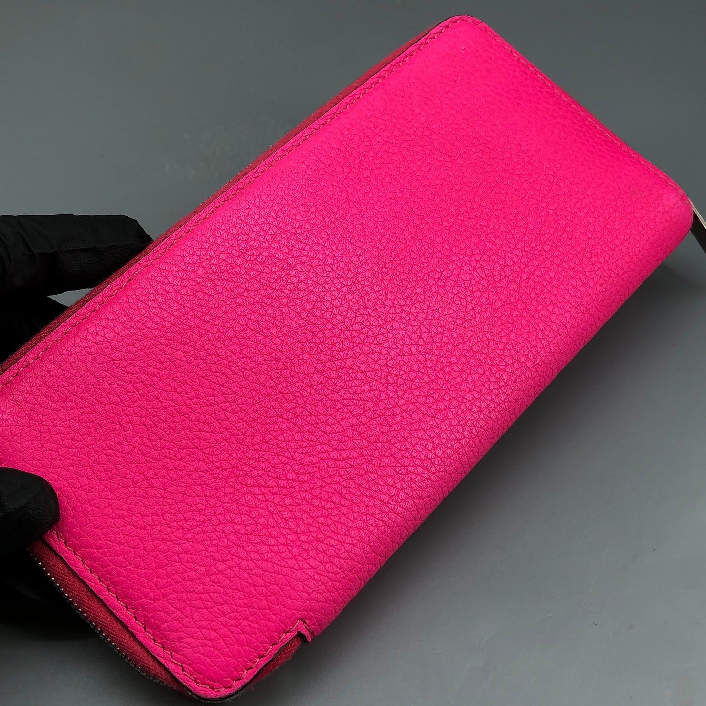 Celine Hot Pink Grained Leather Zip-Around Long Wallet