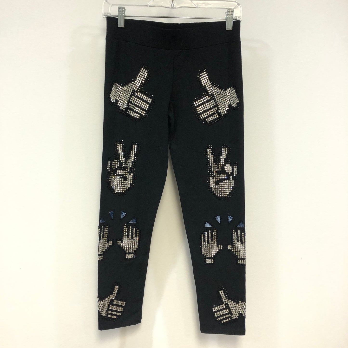 Philipp Plein Black Silver Rhinestone Handprint Leggings Size S
