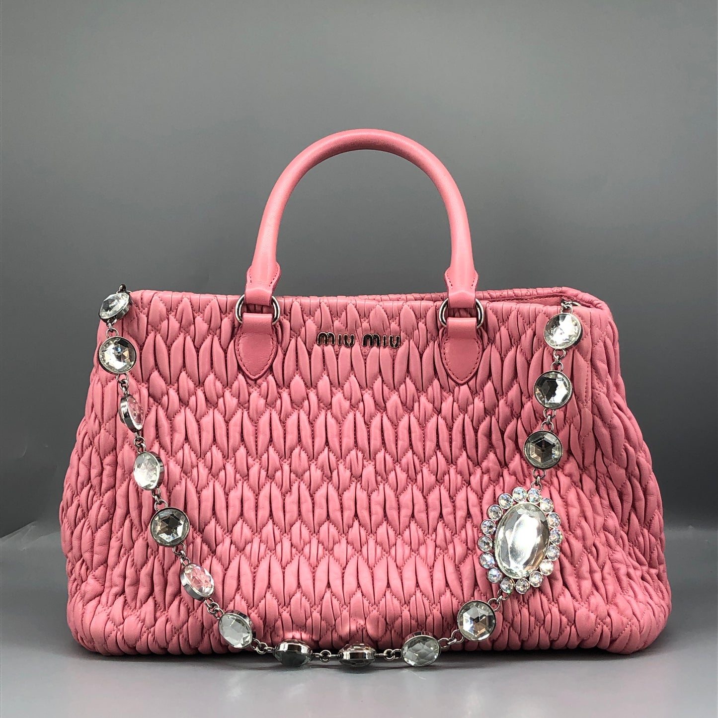 Miu Miu Matelasse Nappa Crystal Tote Bag Pink