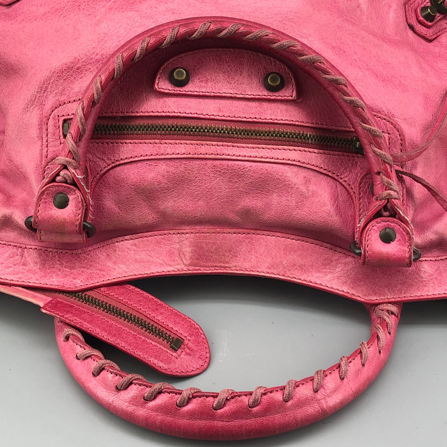 Balenciaga Pink Distressed Leather City Handbag Shoulder Bag
