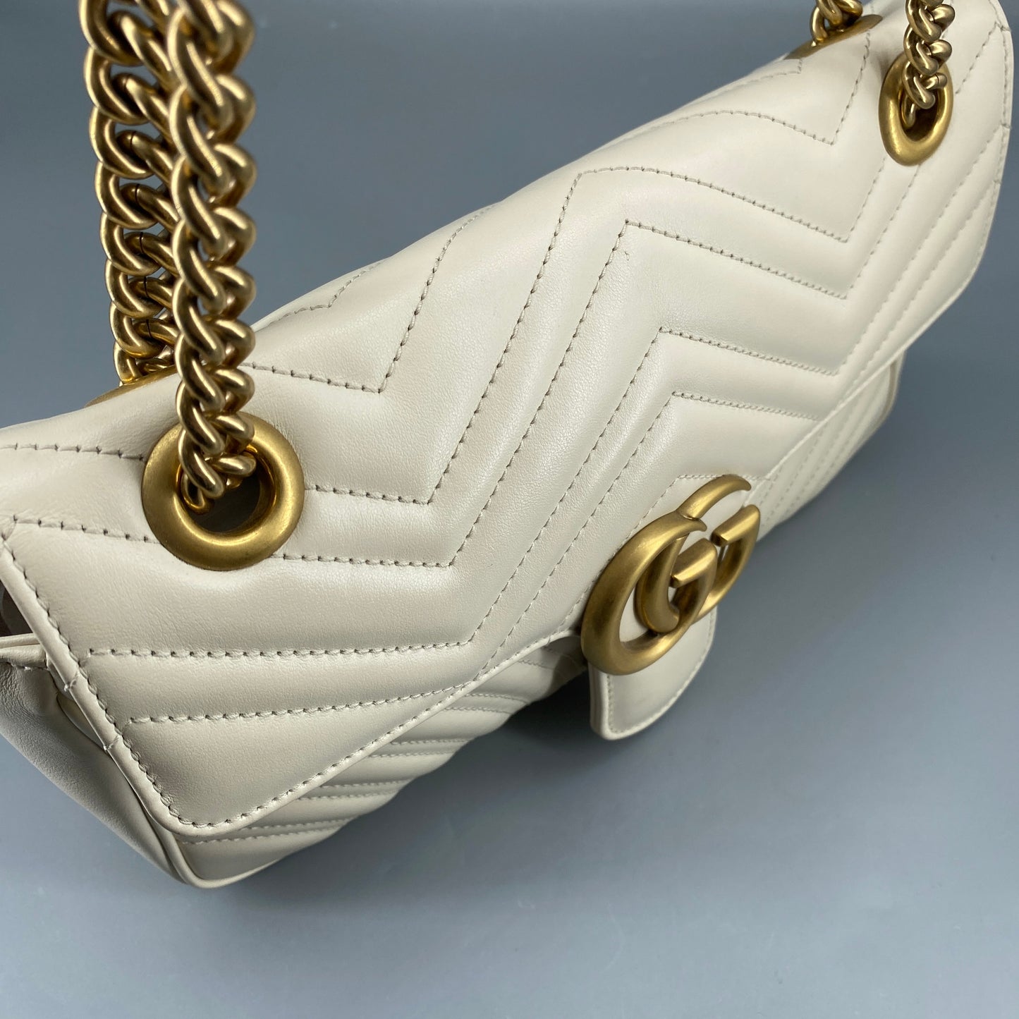 Gucci Cream GG Marmont Chevron Quilted Shoulder Bag
