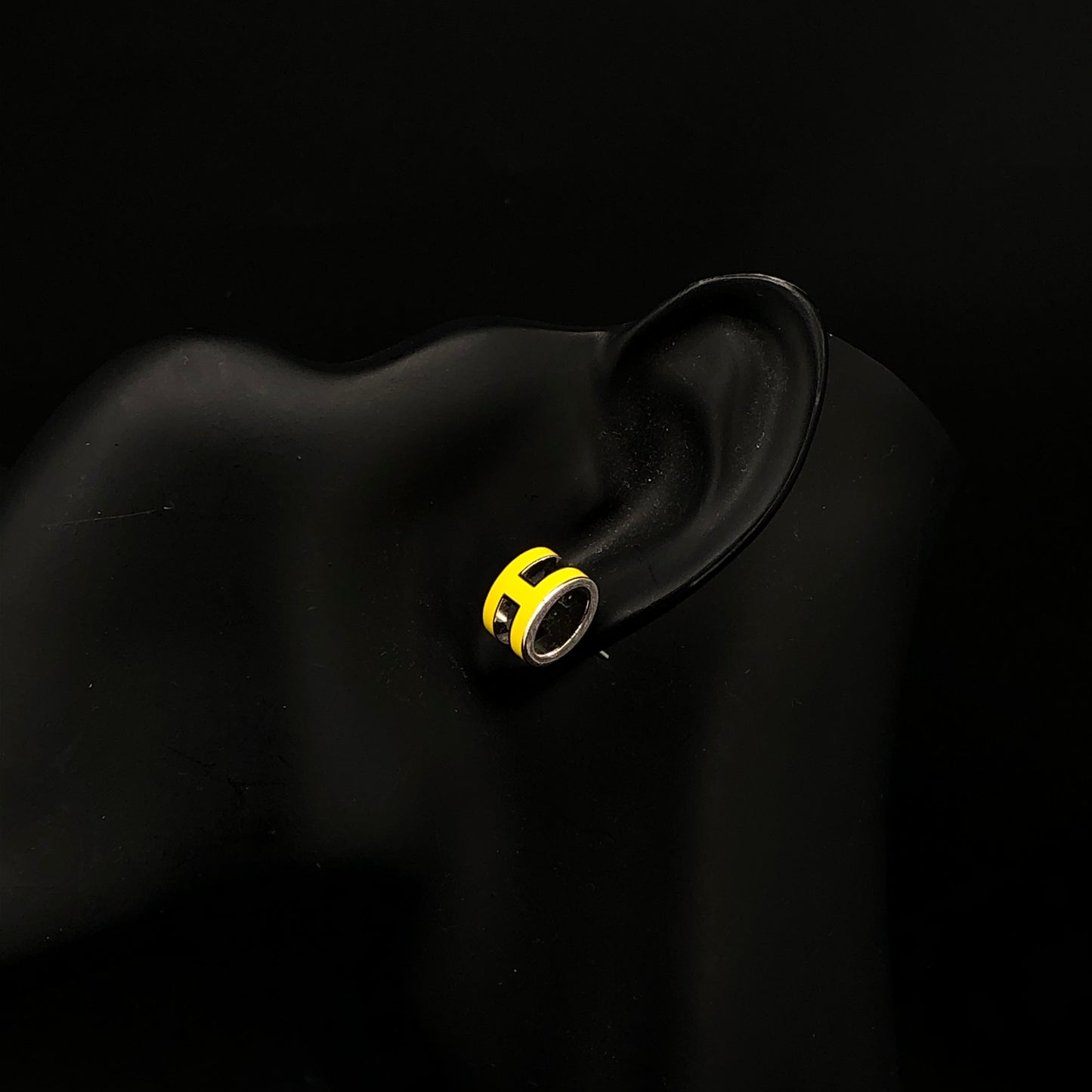 Hermes Yellow Enamel H Stud Earrings