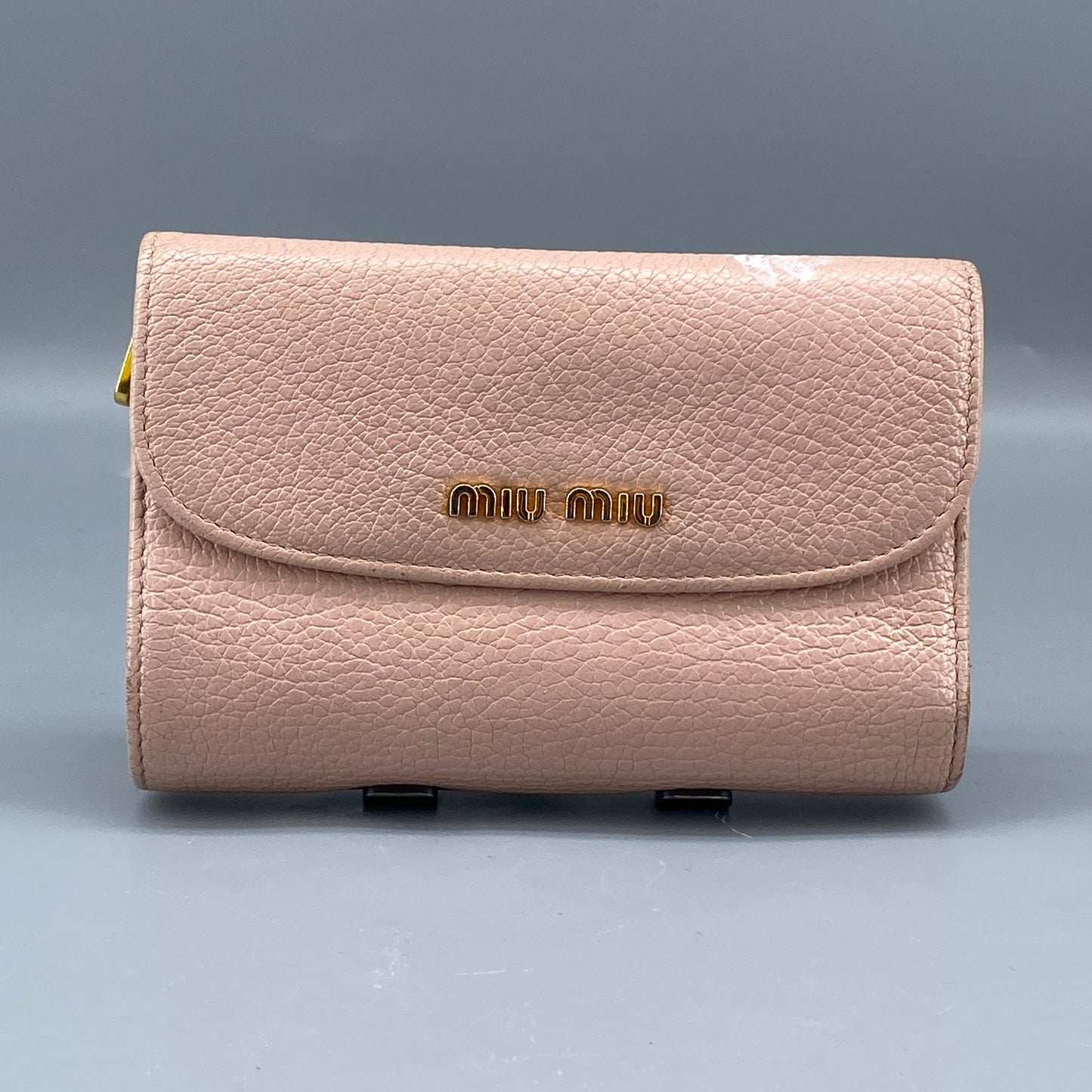 Miu Miu Blush Pink Pebbled Leather Tri-Fold Wallet