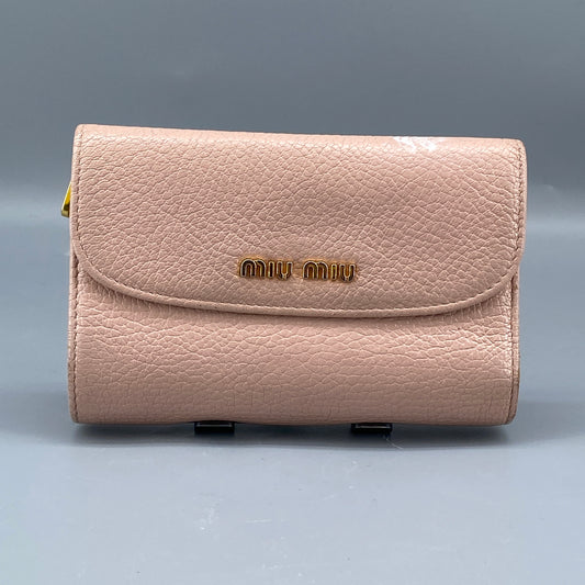 Miu Miu Blush Pink Pebbled Leather Tri-Fold Wallet