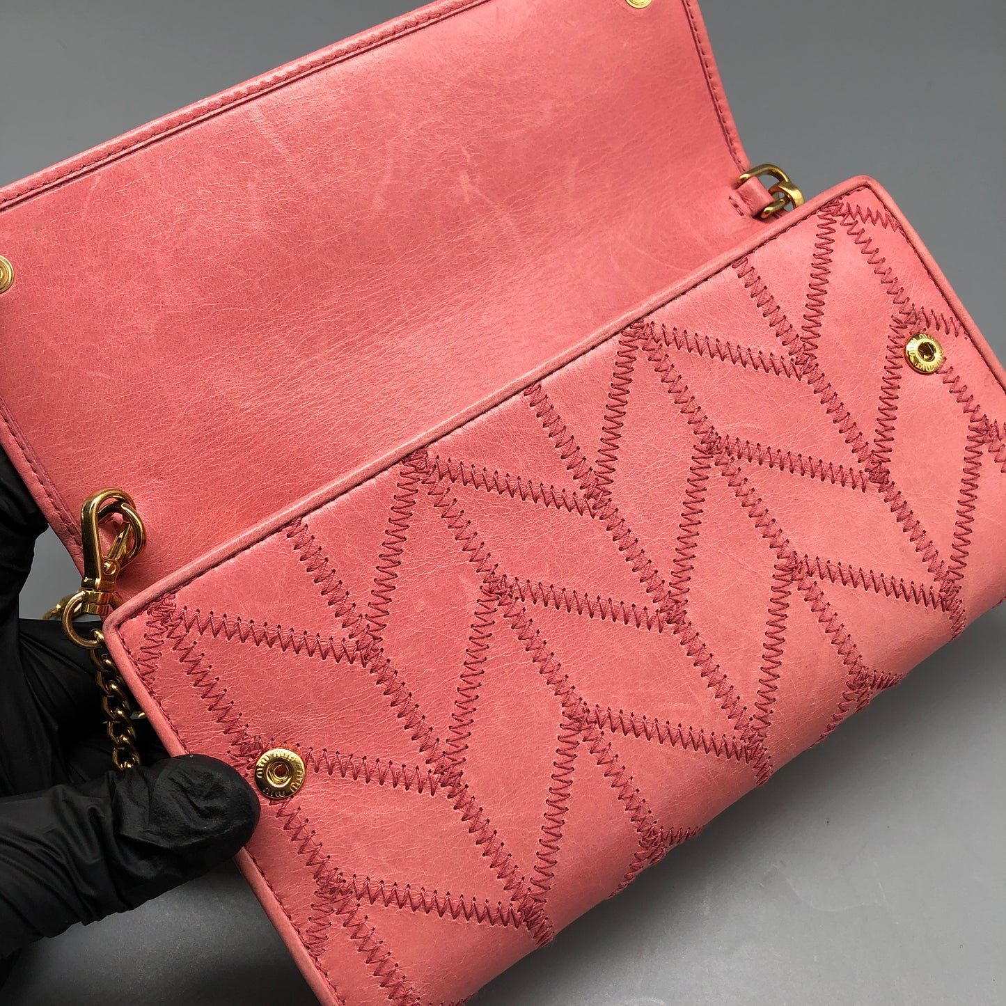 Miu Miu Pink Quilted Leather Chain Wallet / Crossbody Bag