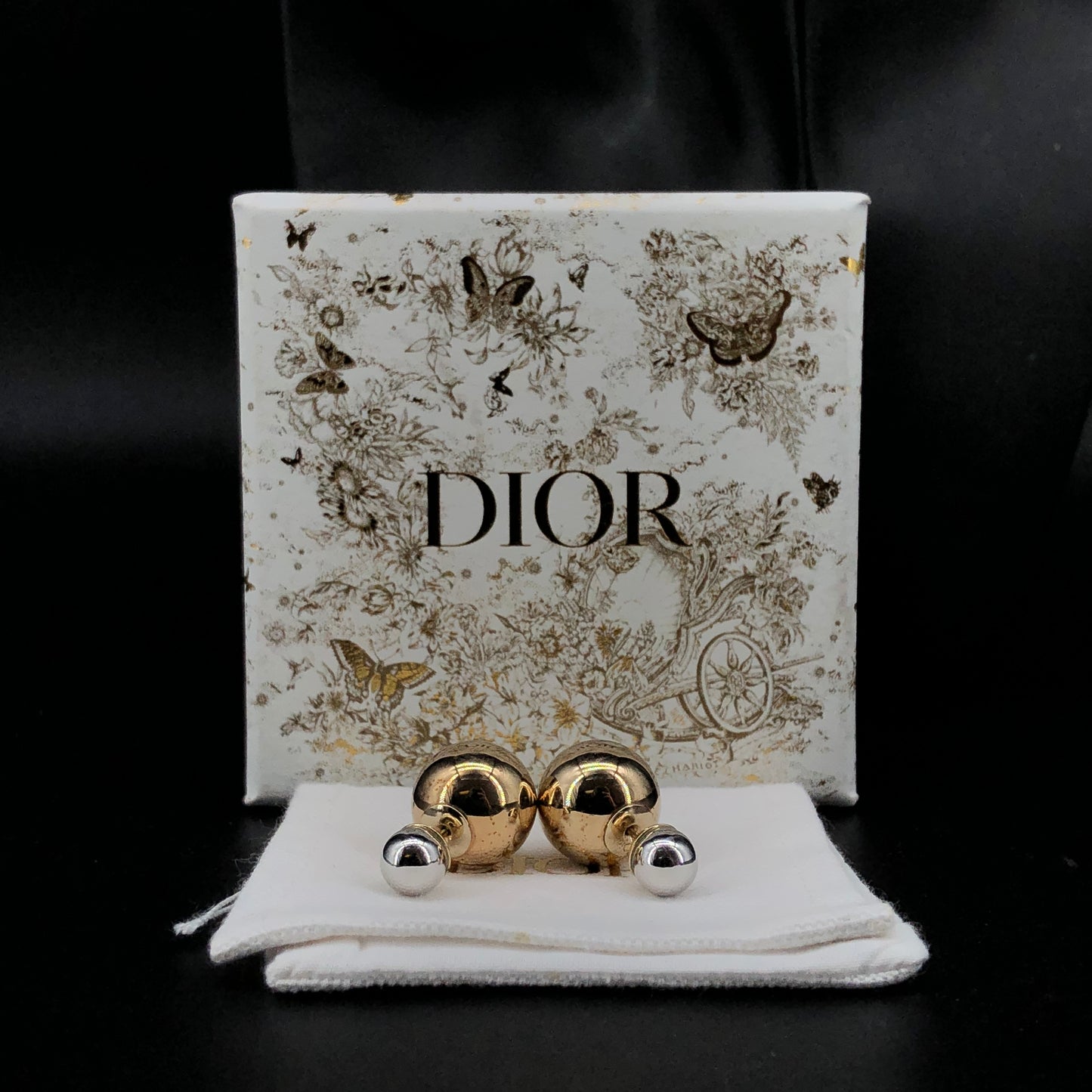 Christian Dior Two-Tone Gold & Silver Bead Stud Earrings