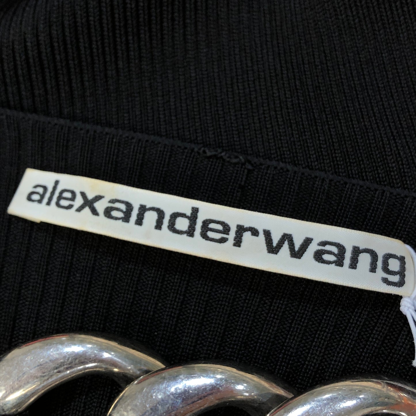 Alexander Wang Black Ribbed Knit Deep V Long Sleeve Top Size M