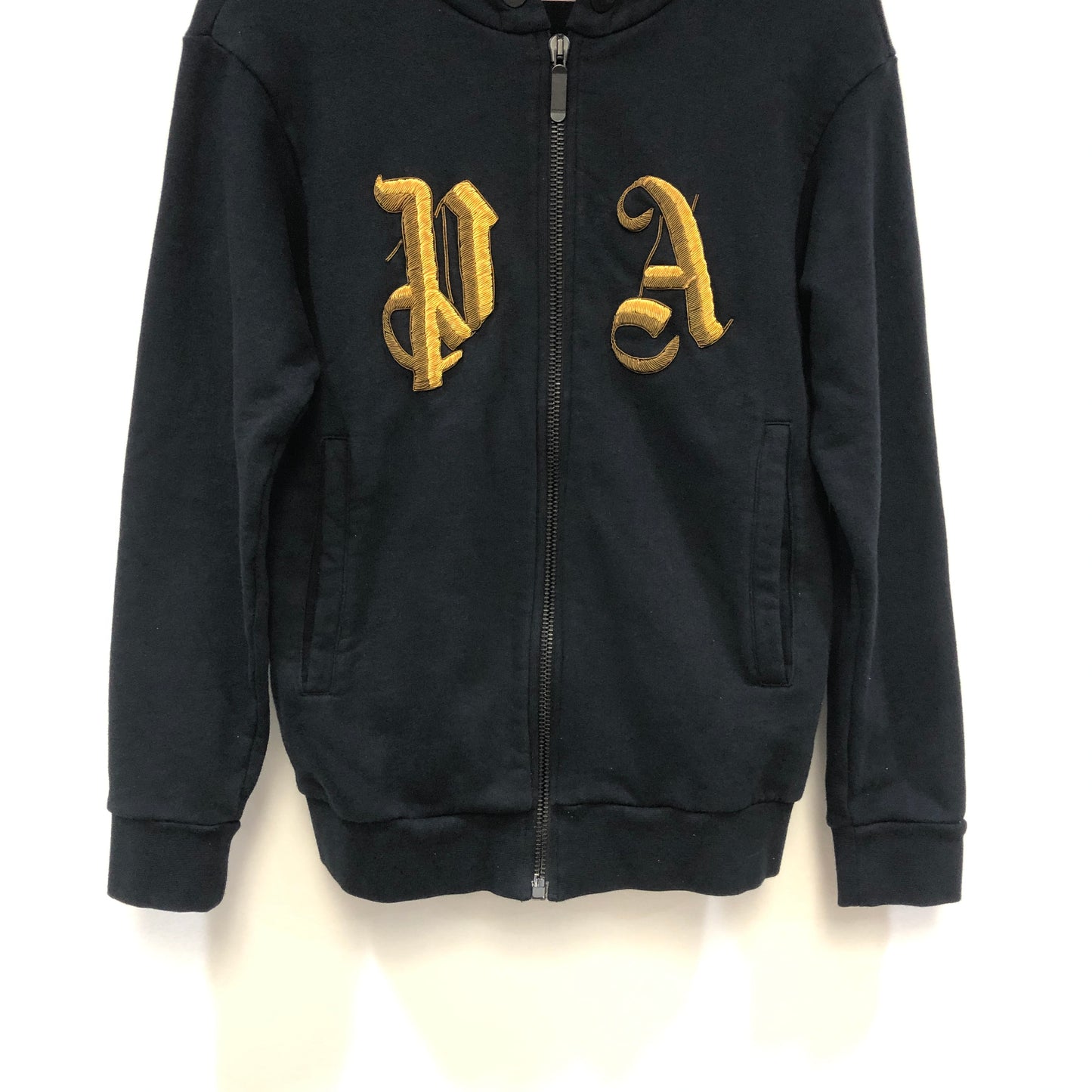Palm Angels Black Gold Embroidered Full Zip Hoodie Size S