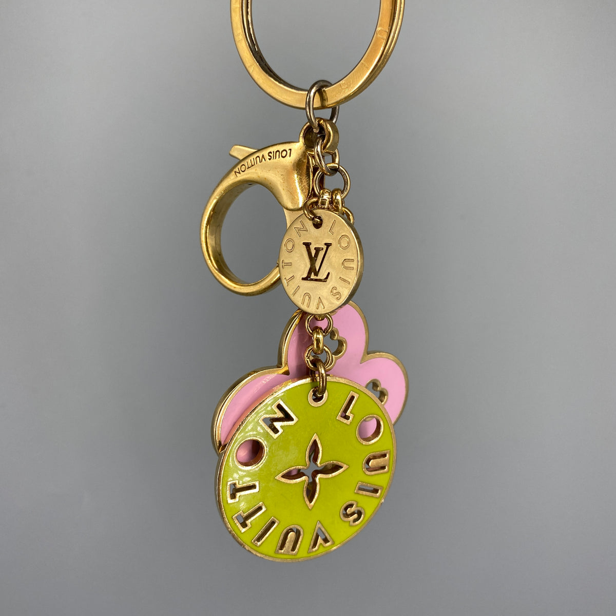 Louis Vuitton Gold Tone Multicolor Flower Key Charm Keychain