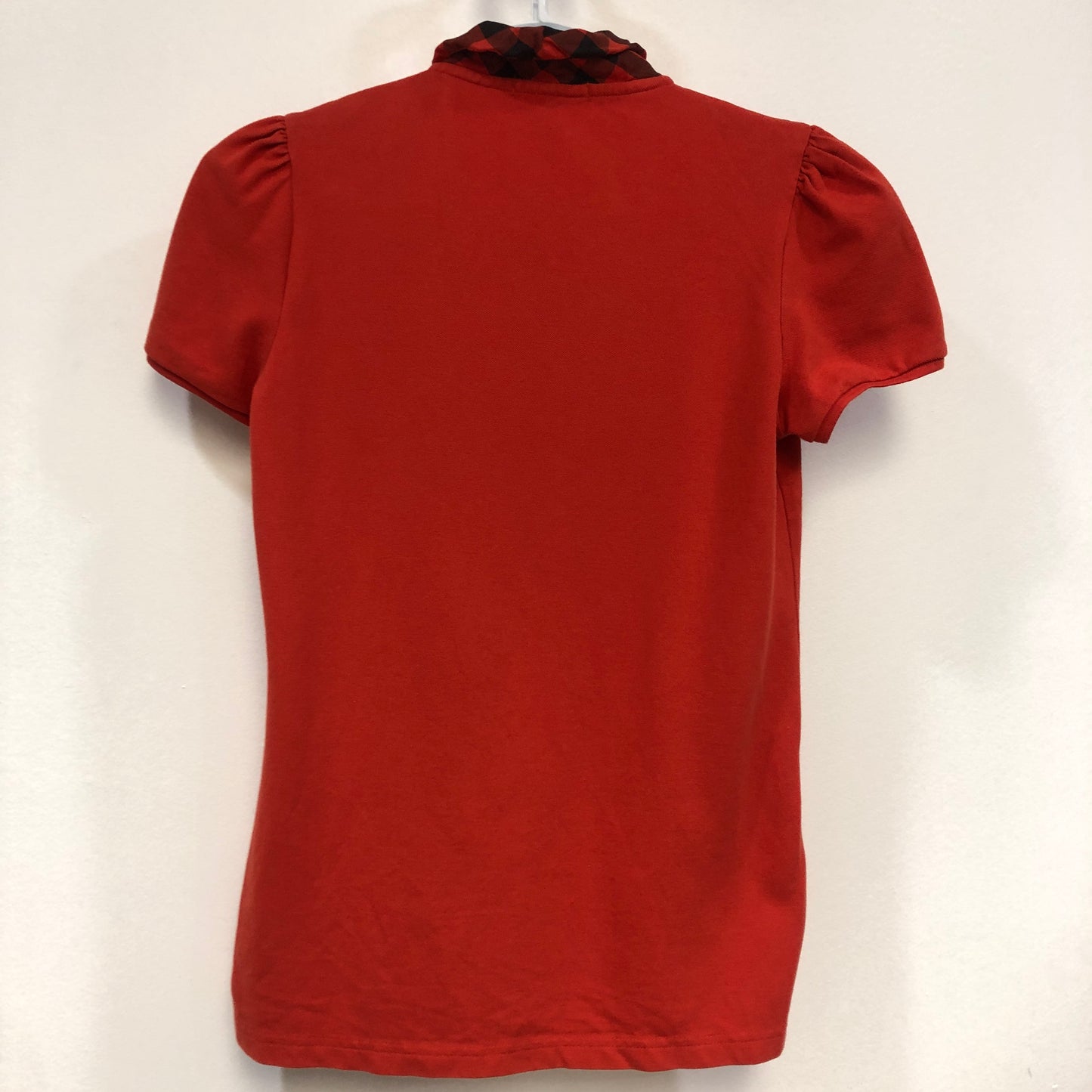 Burberry Red Ruffle Collar Puff Short Sleeve Polo Top Size S