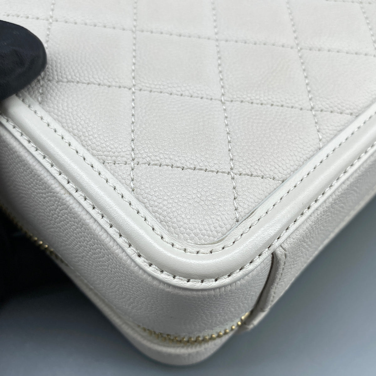 Chanel Caviar Quilted  CC Filigree Vanity Case White Crossbody Bag