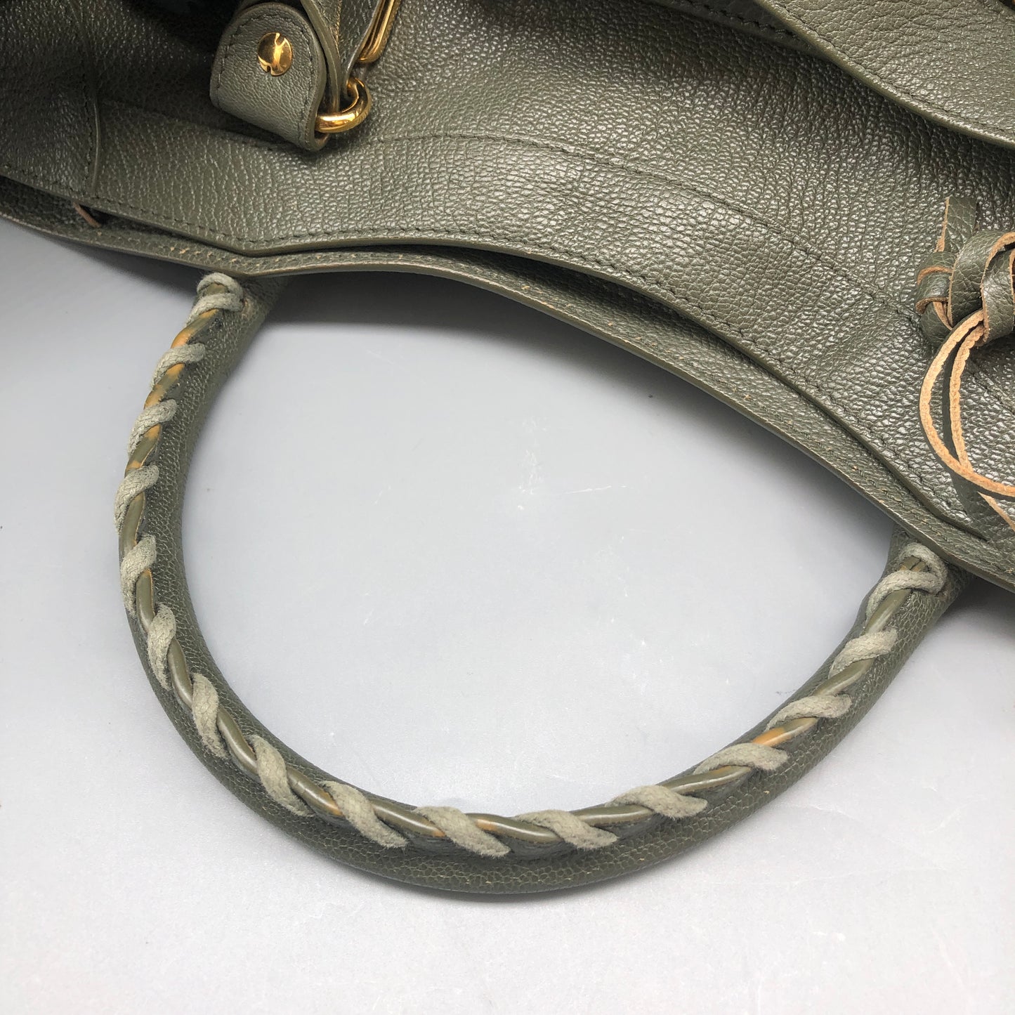 Balenciaga Classic Metallic Edge City Bag Olive Leather Handbag