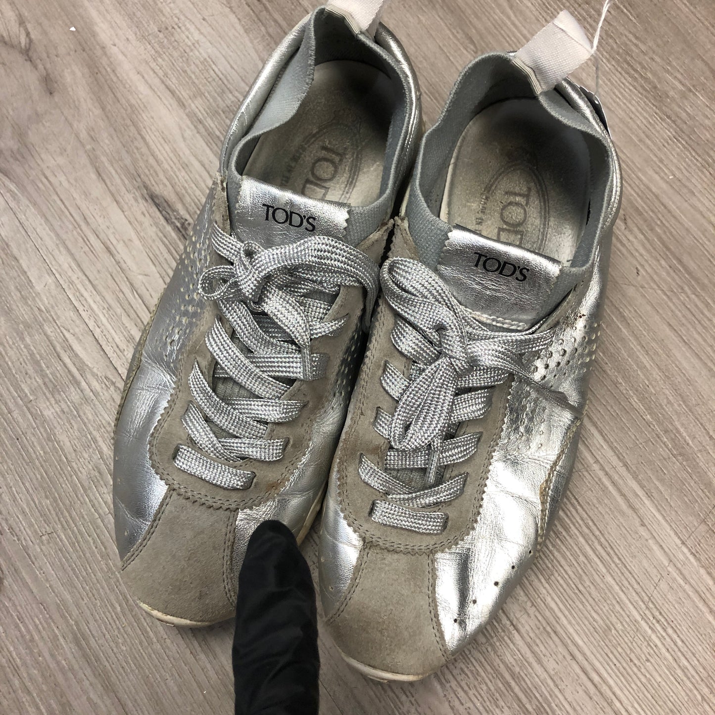 Tod's Women's Silver Leather & Suede Sneakers Size 37.5